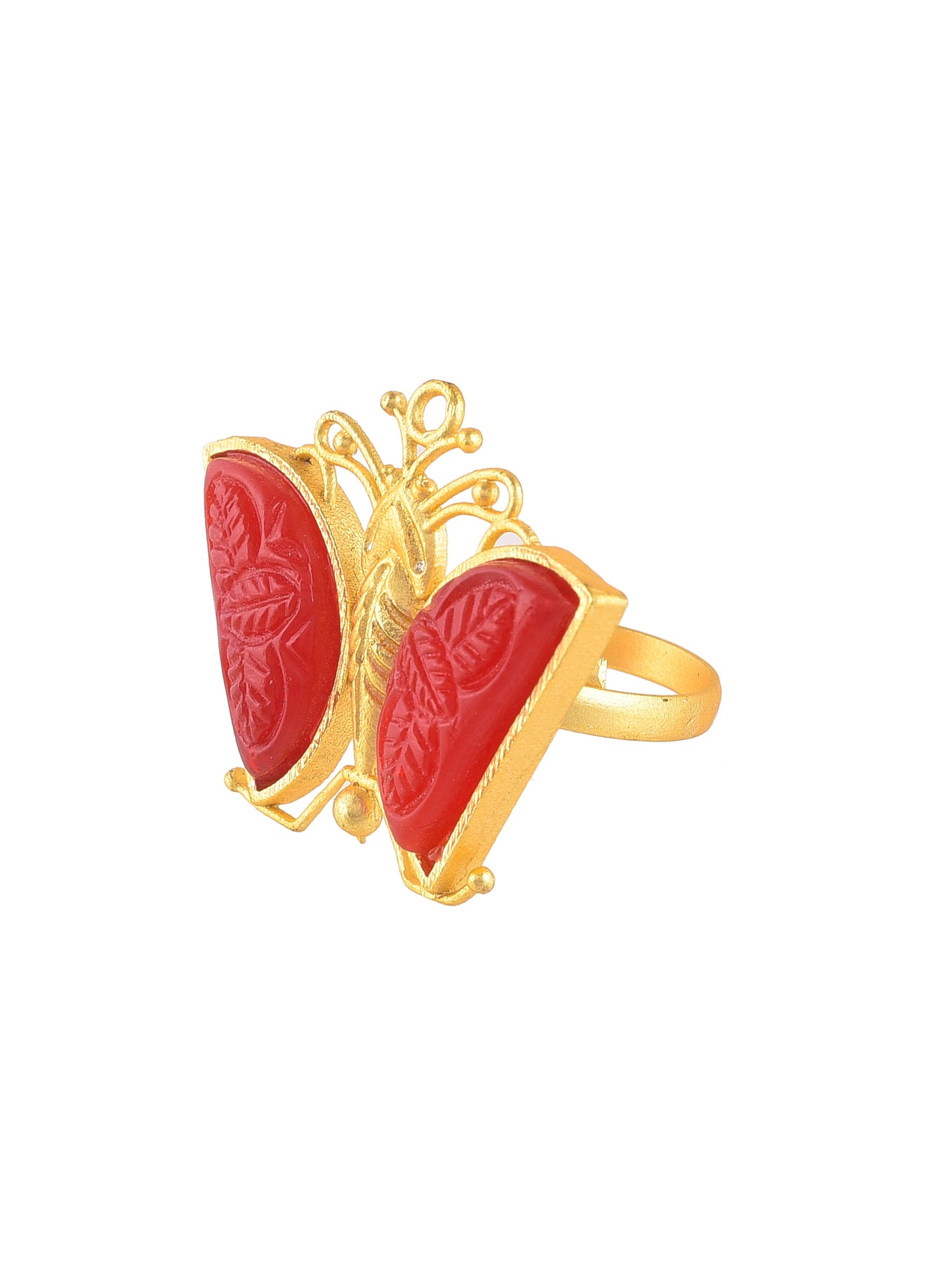 Red Stone Butterfly Finger Ring