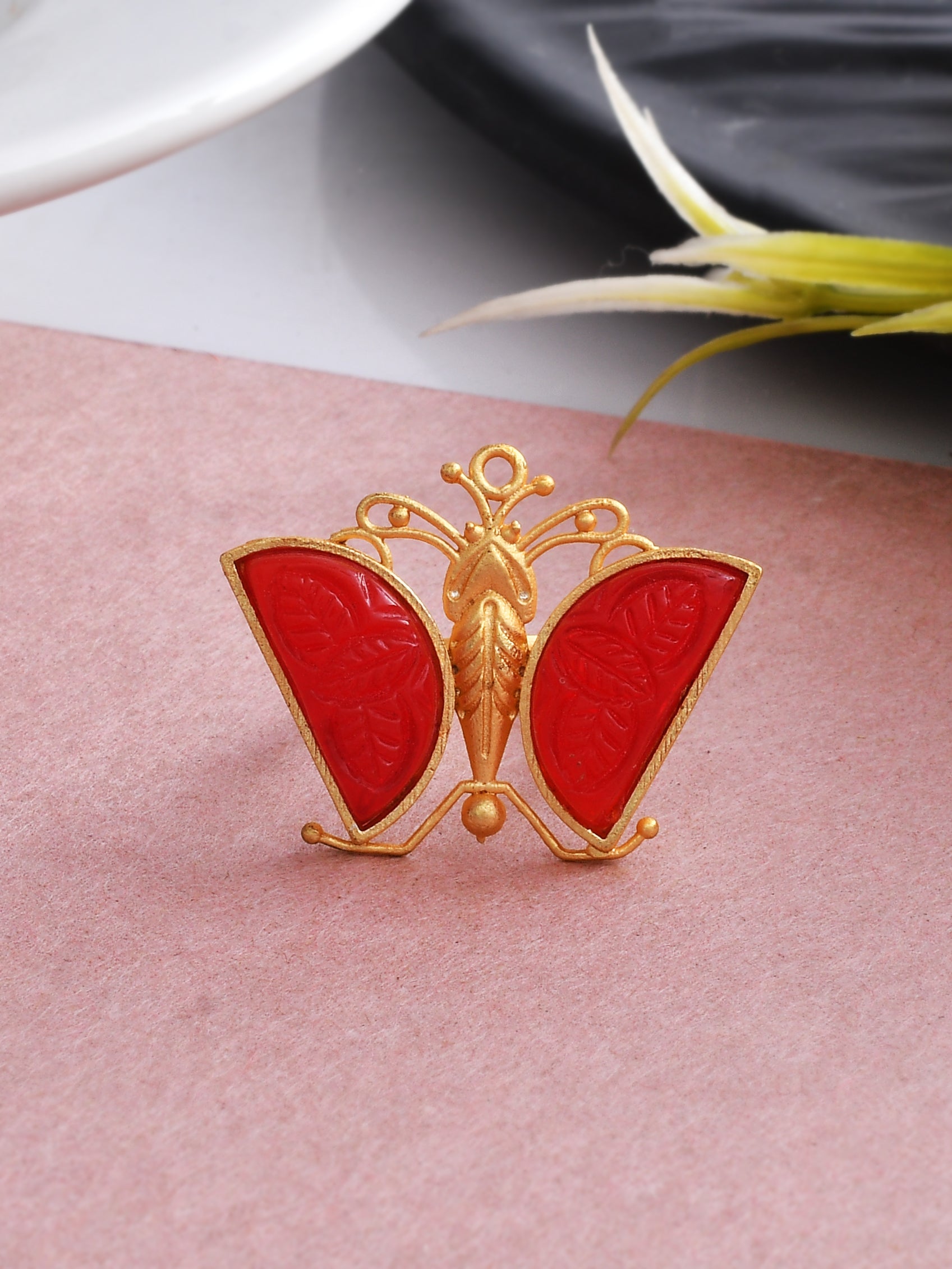 Red Stone Butterfly Finger Ring
