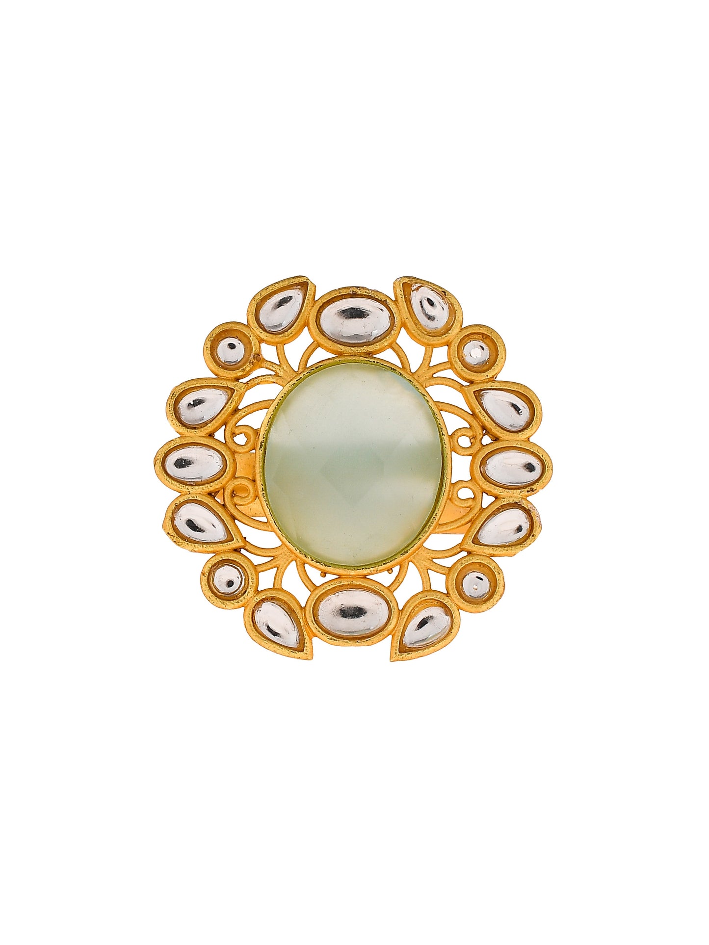 Floral Kundan Green Stone Ring