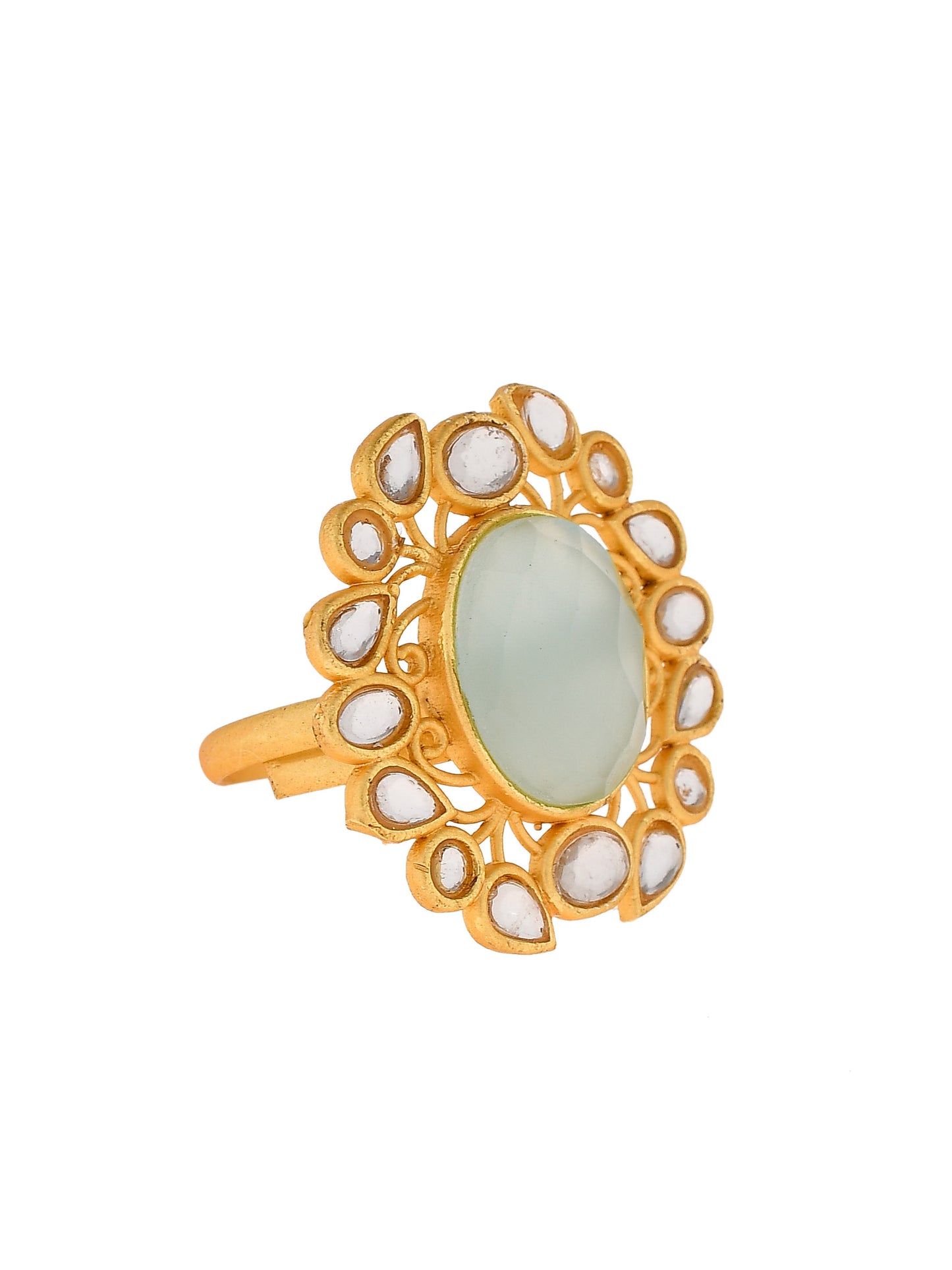 Floral Kundan Green Stone Ring