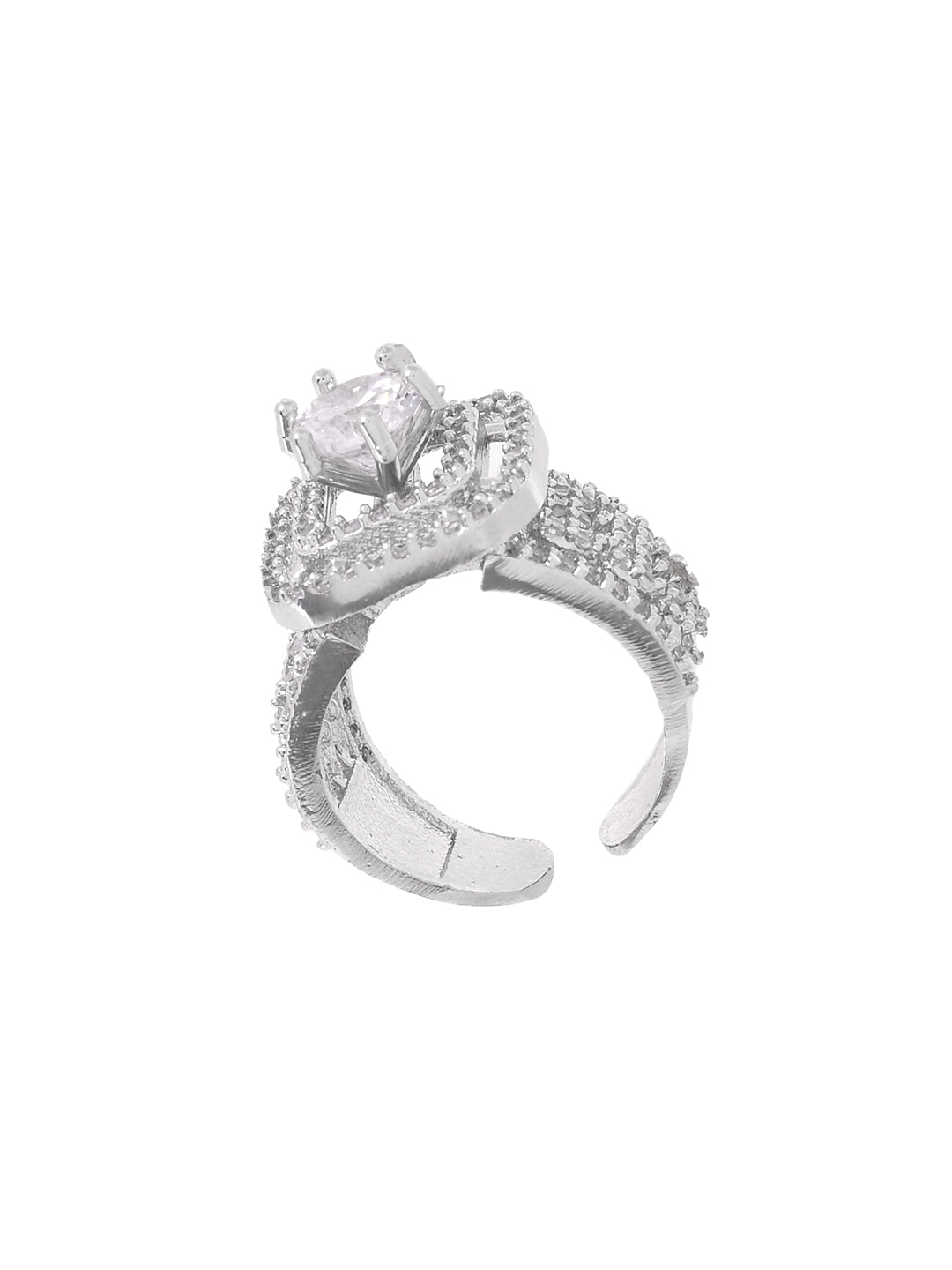 Silver Plated American Diamond Ring for Women | Solitaire Style AD Finger Ring