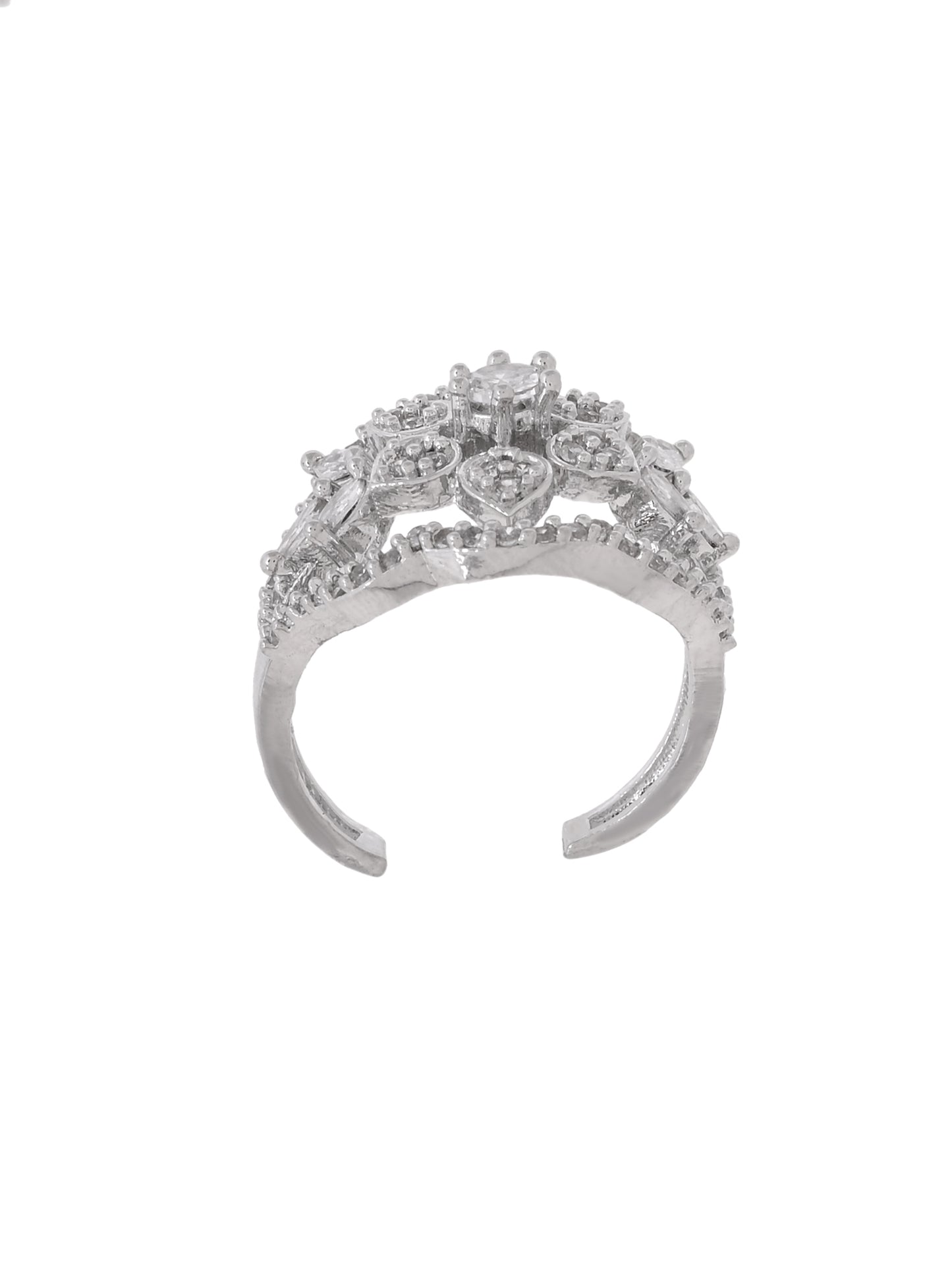 Floral American Diamond Ring for Women Silver Plated Adjustable Ring