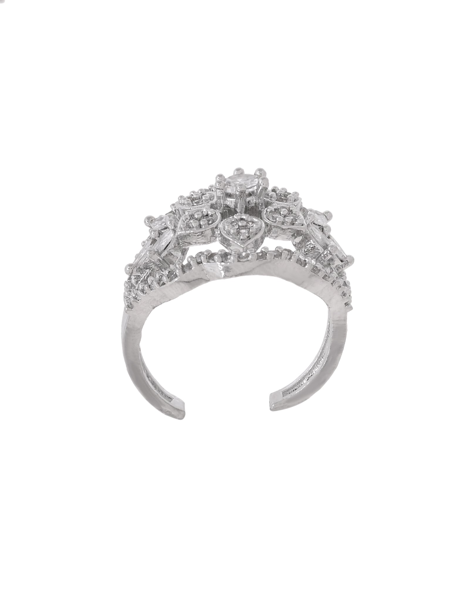 Floral American Diamond Ring for Women Silver Plated Adjustable Ring