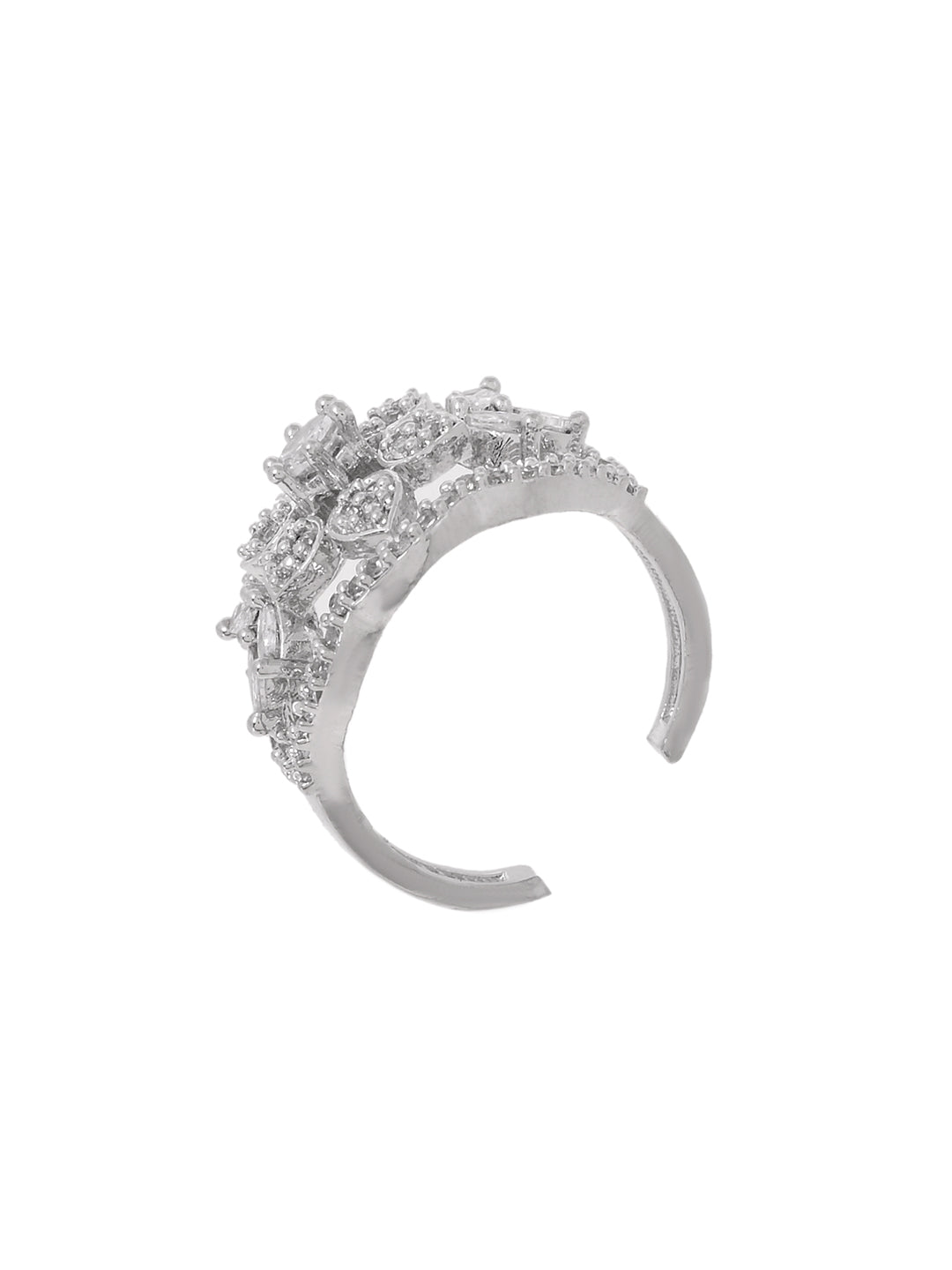 Floral American Diamond Ring for Women Silver Plated Adjustable Ring
