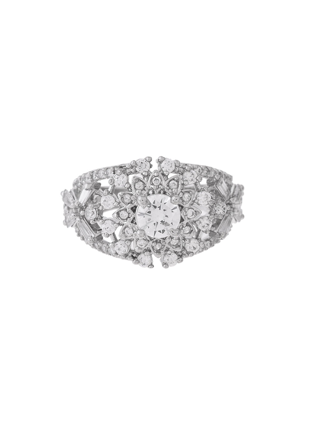 American Diamond Floral Party Wear Ring for Women | Adjustable Statement Ring