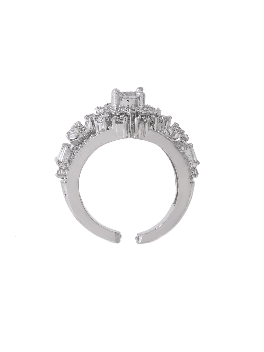 American Diamond Floral Party Wear Ring for Women | Adjustable Statement Ring