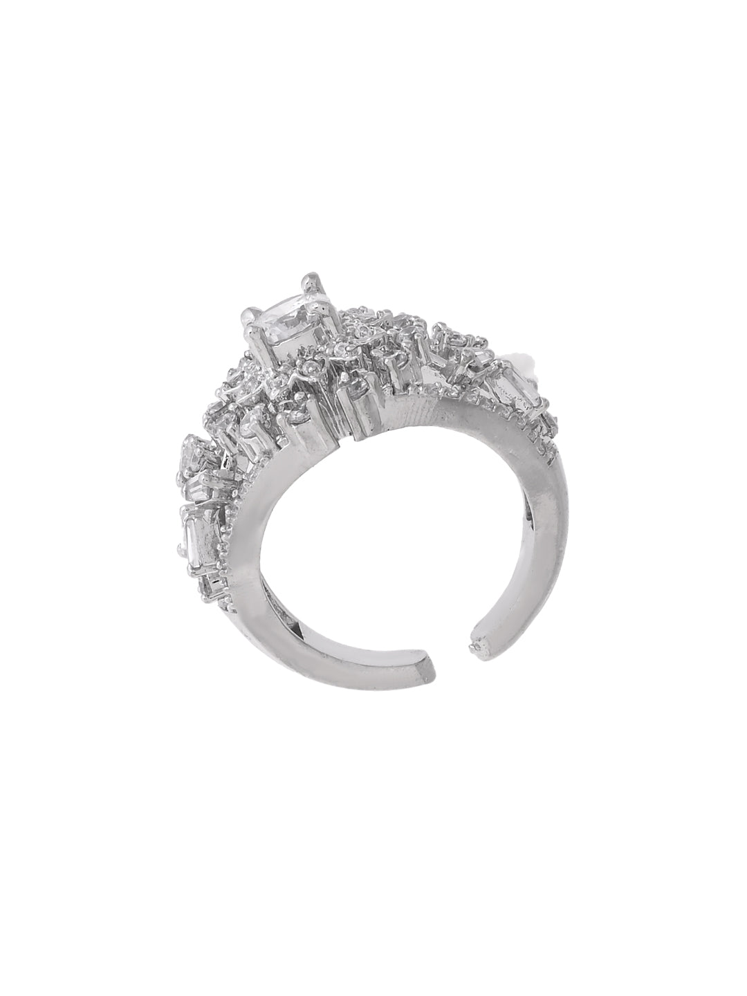 American Diamond Floral Party Wear Ring for Women | Adjustable Statement Ring