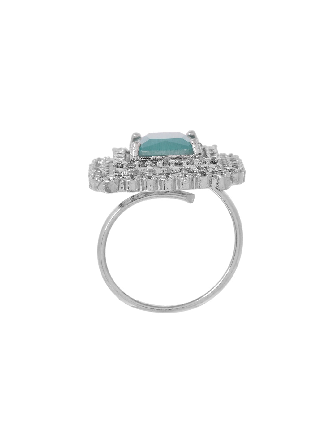 Silver Plated American Diamond Cocktail Ring for Women | Adjustable Statement Ring