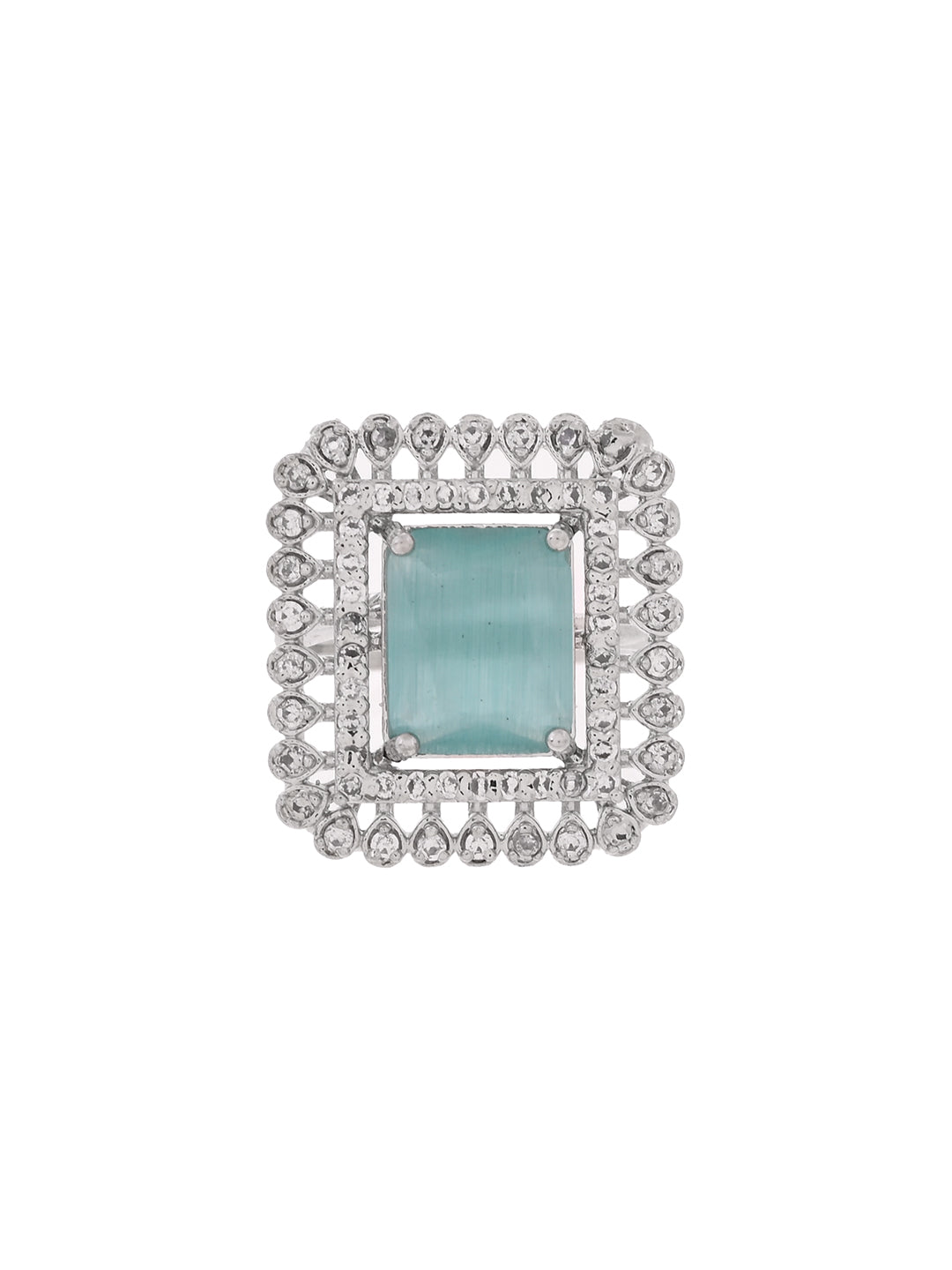 Silver Plated American Diamond Cocktail Ring for Women | Adjustable Statement Ring