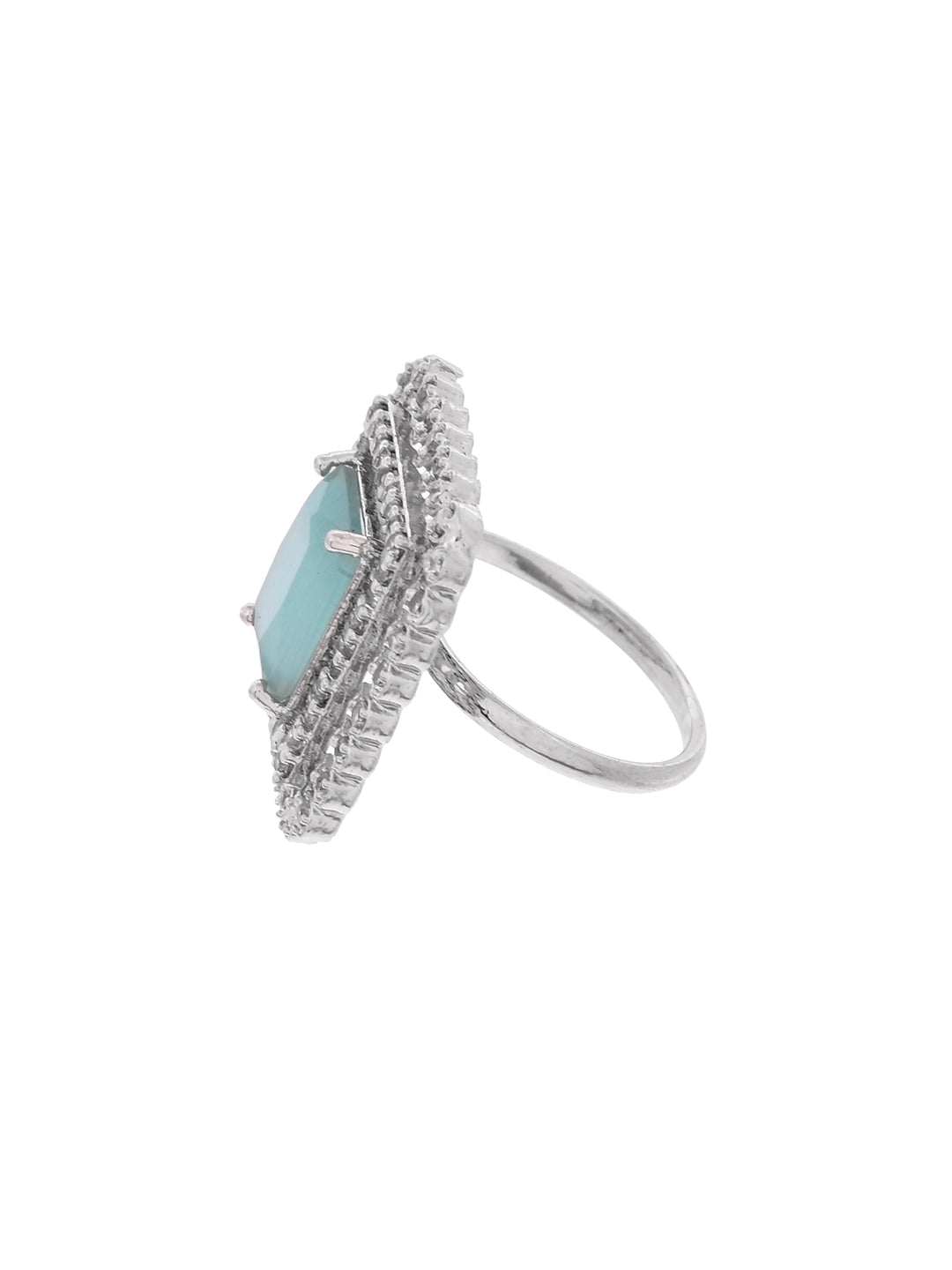 Silver Plated American Diamond Cocktail Ring for Women | Adjustable Statement Ring