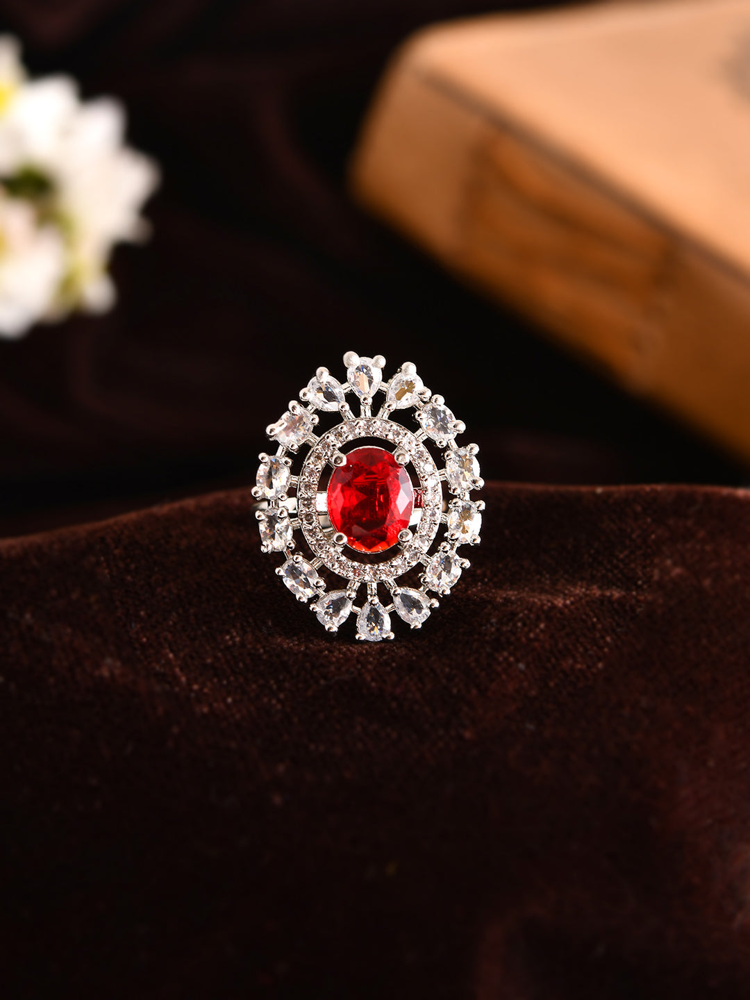 Silver Plated Amercian Dimaond Adjustable Ring For Women & Girls