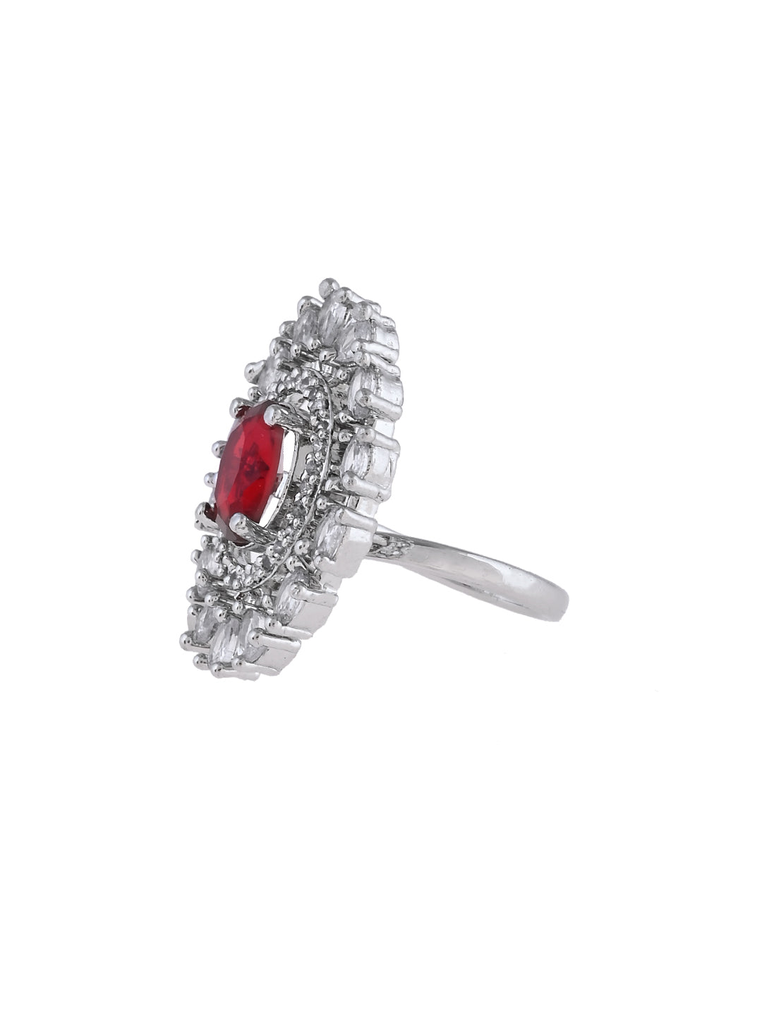 Silver Plated Amercian Dimaond Adjustable Ring For Women & Girls