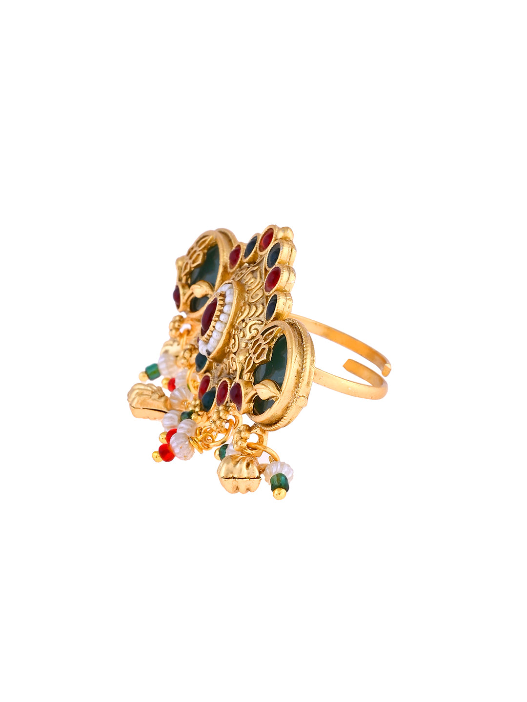 Traditional Gold Finish Temple Style Adjustable Ring For Women