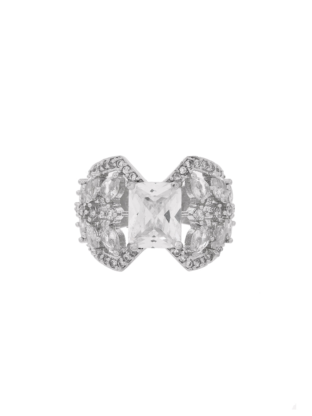 American Diamond Adjustable Ring for Women | Princess Cut CZ Statement Ring