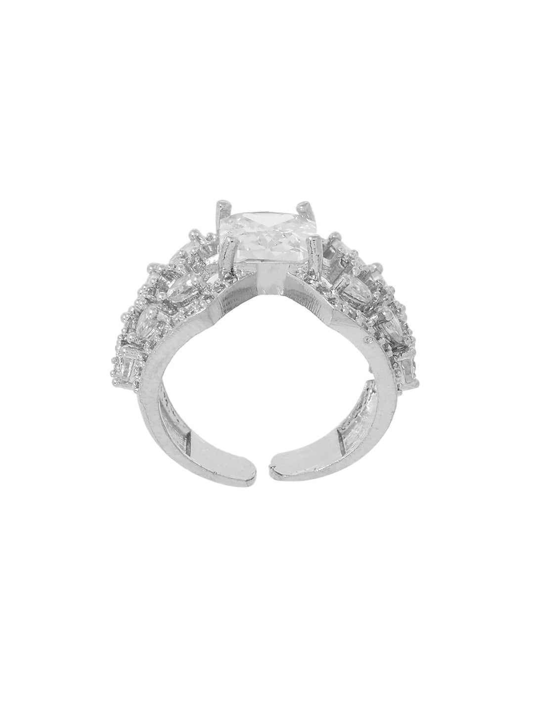 American Diamond Adjustable Ring for Women | Princess Cut CZ Statement Ring