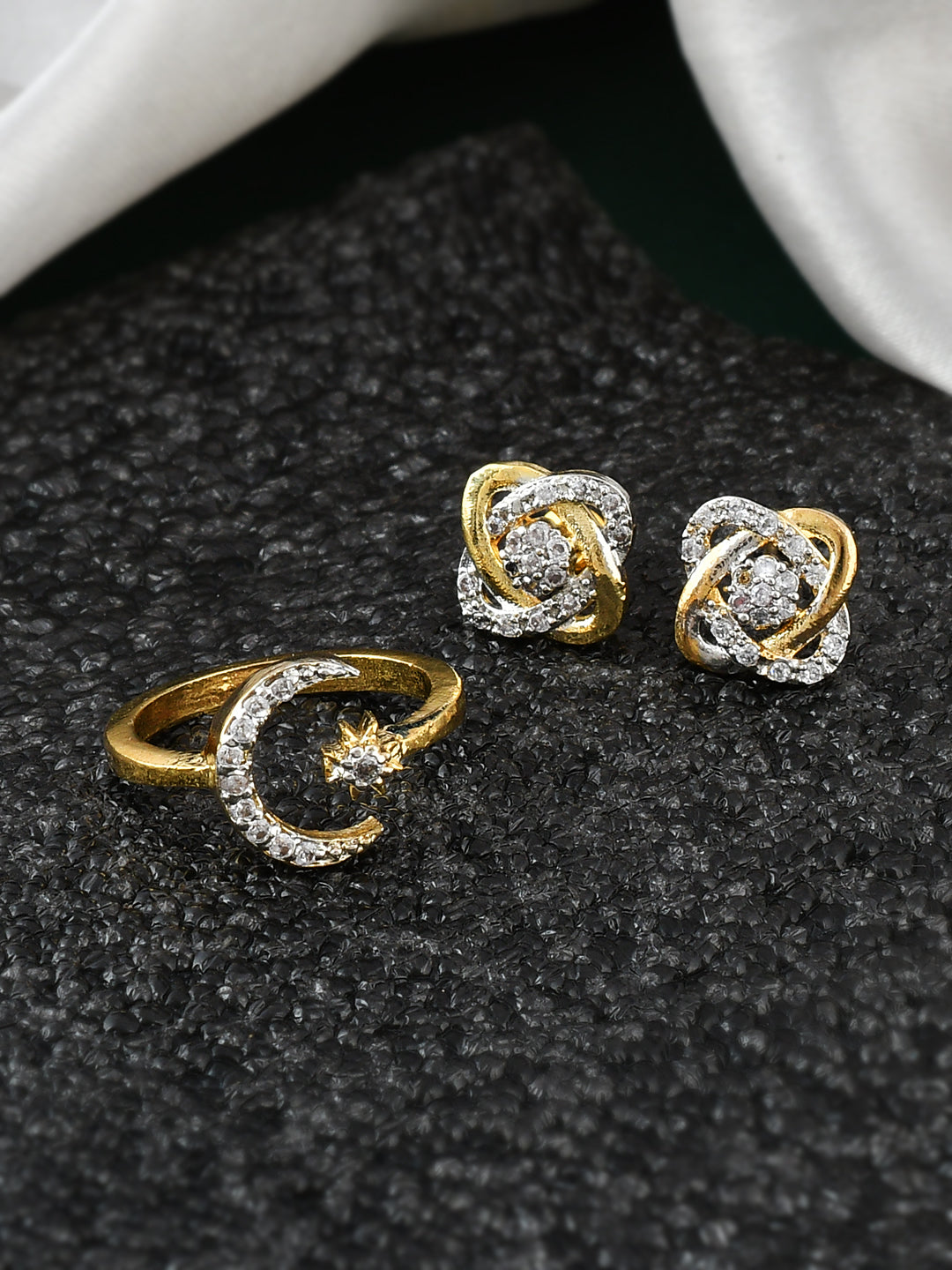 Set of American Diamond Finger Ring with Earrings