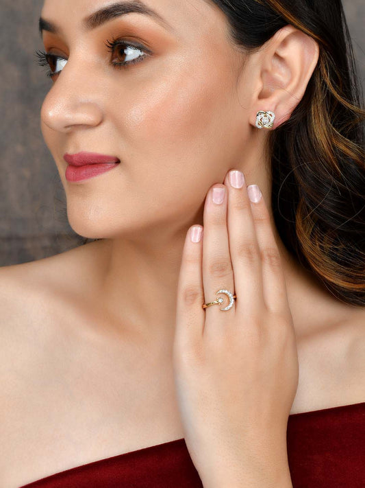 Set of American Diamond Finger Ring with Earrings