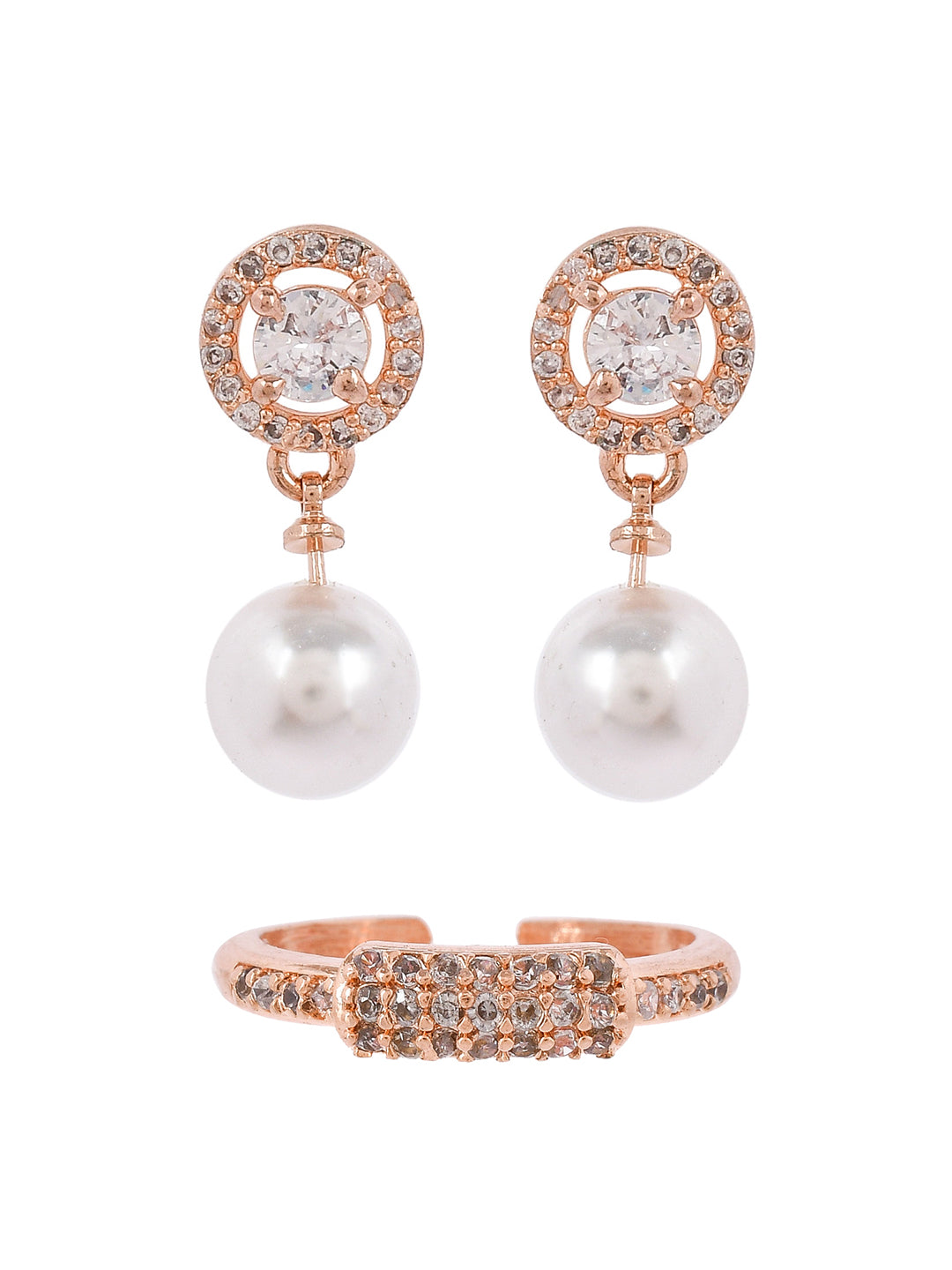 Rose Gold American Diamond Finger Ring With earrings