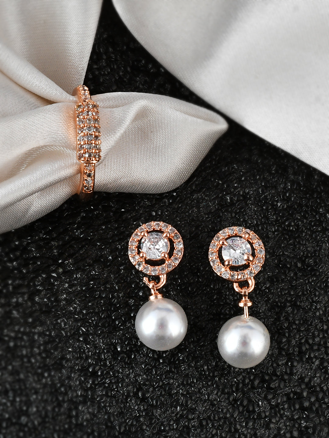 Rose Gold American Diamond Finger Ring With earrings