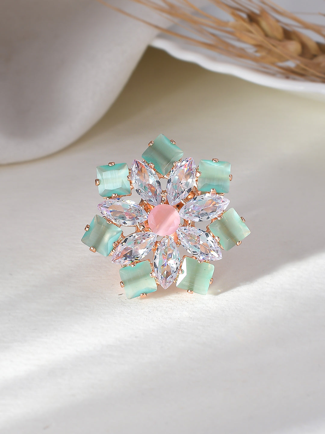 Silver-Plated AD-Studded Cocktail Ring