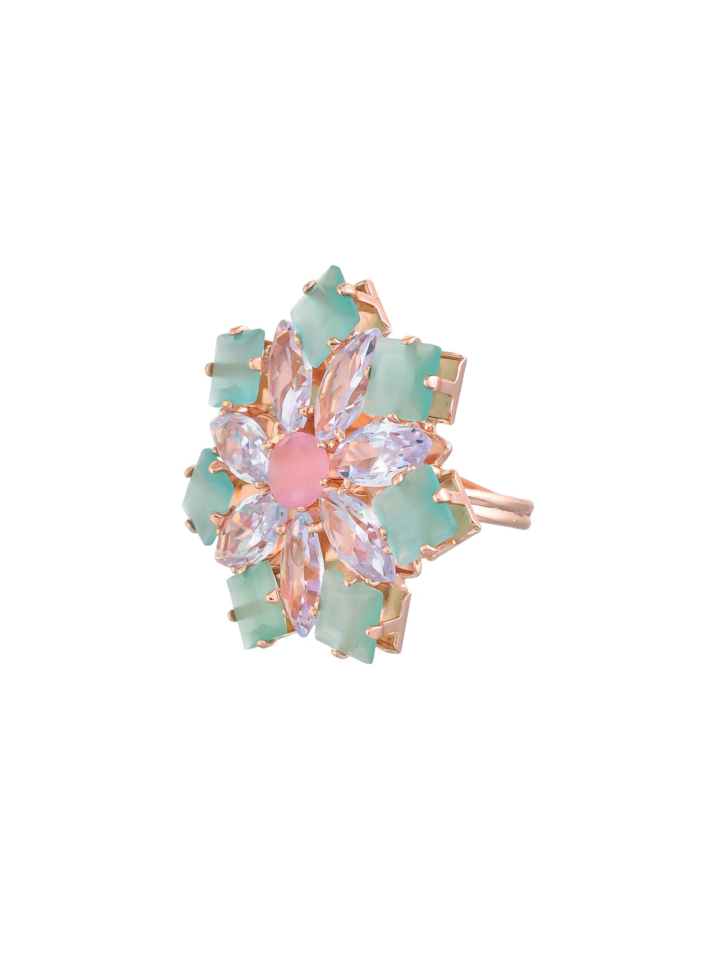 Silver-Plated AD-Studded Cocktail Ring