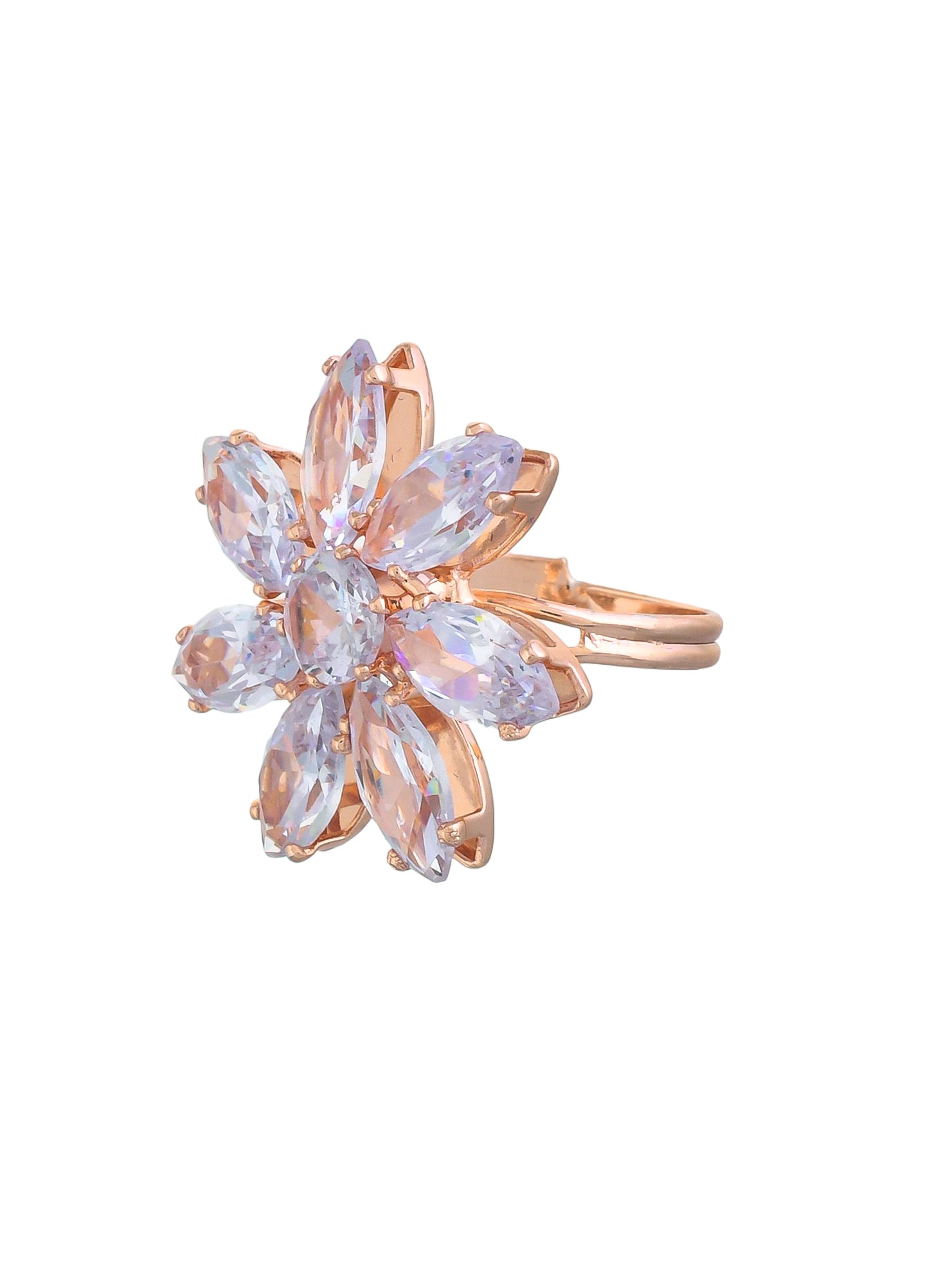 American Diamond-Studded Floral Ring.