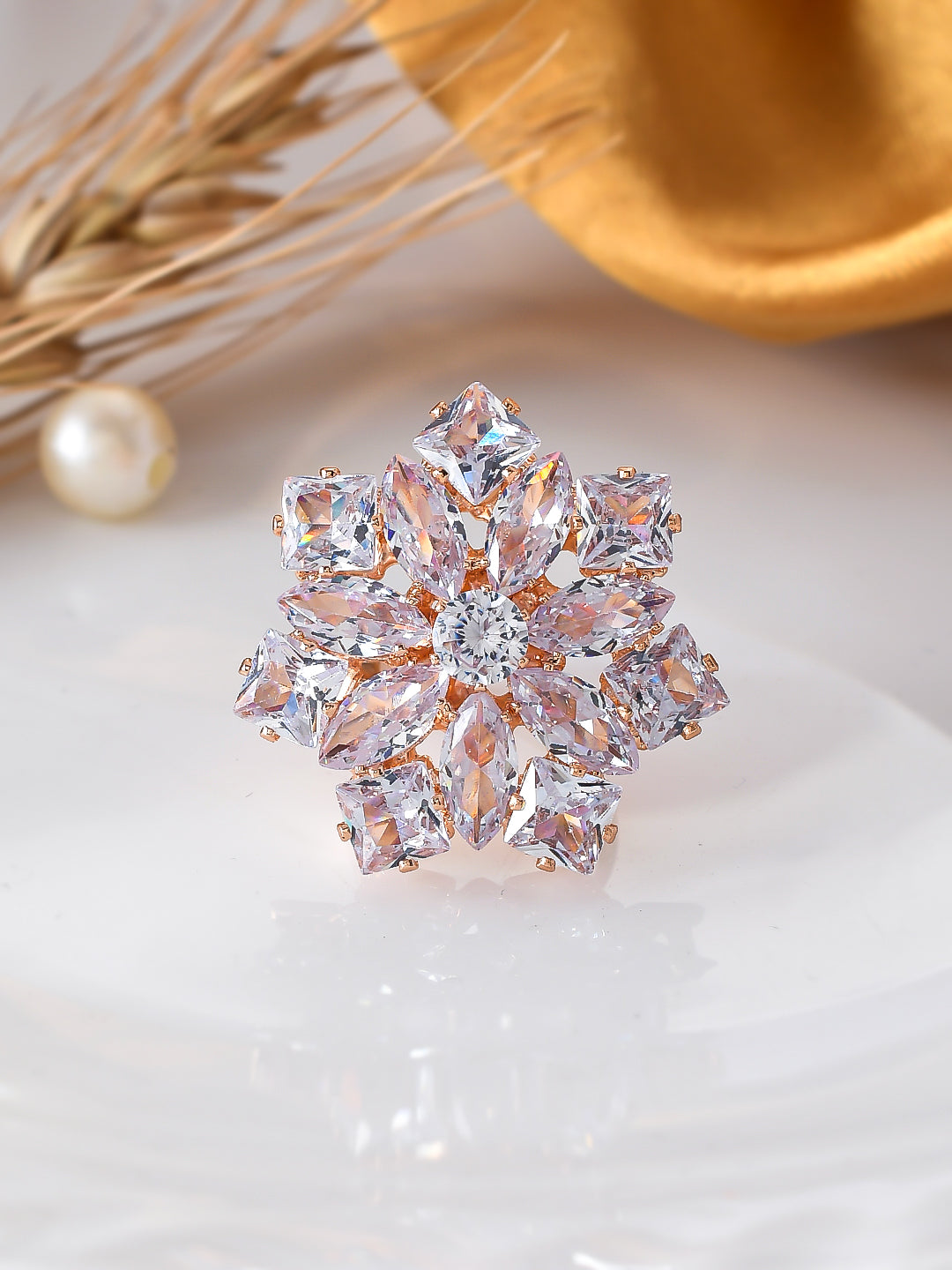 Rose Gold American Diamonds(AD) Adjustable Ring.