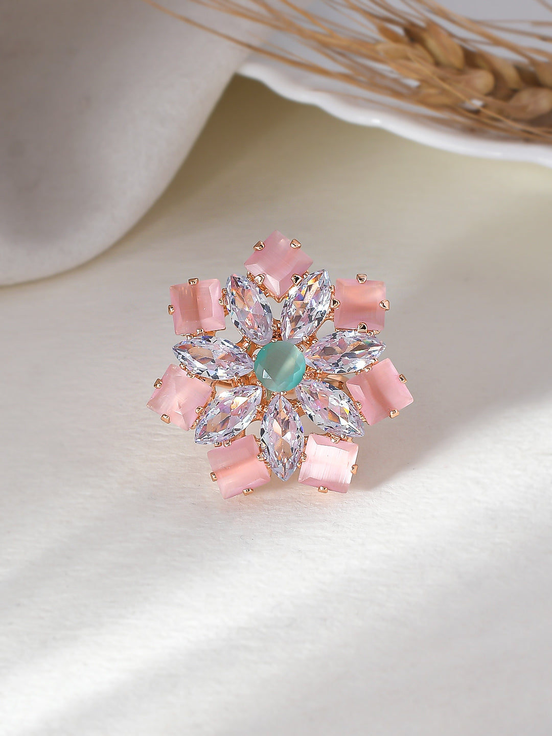 White and Rose Gold Diamond Flower Ring