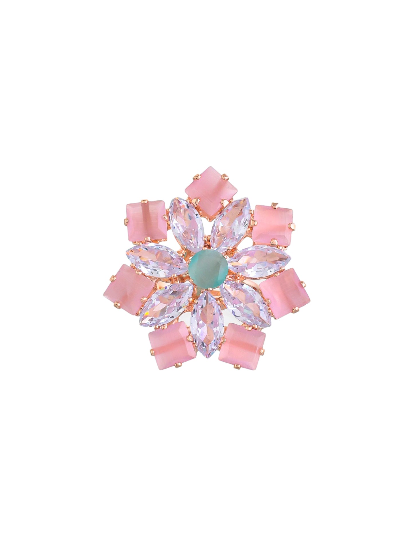 White and Rose Gold Diamond Flower Ring