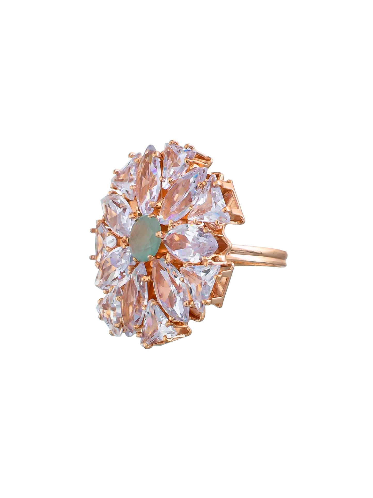Rose Gold-Plated AD-Studded Handcrafted Adjustable Floral Ring