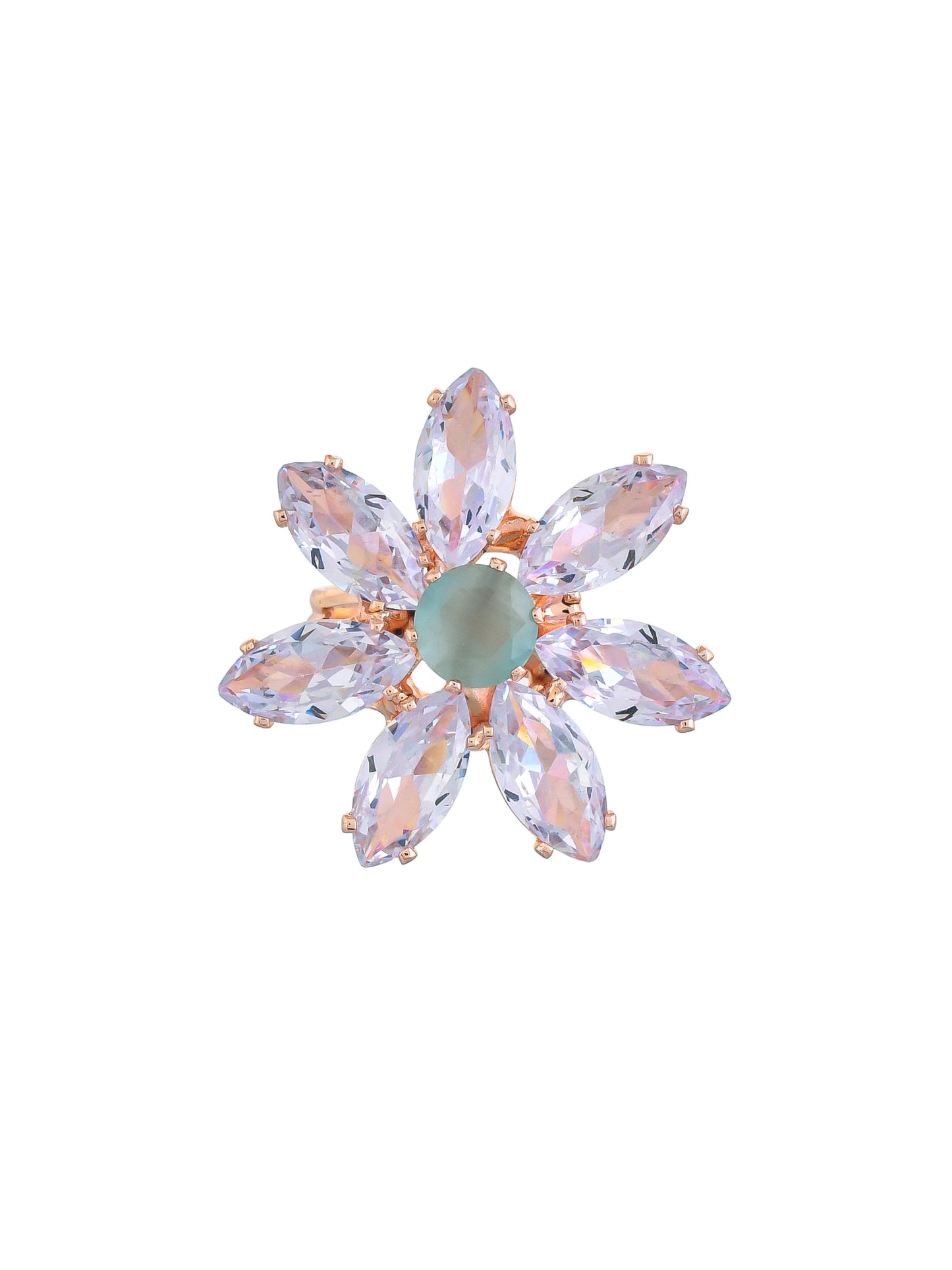 Mint Green American Diamond Flower Design Ring