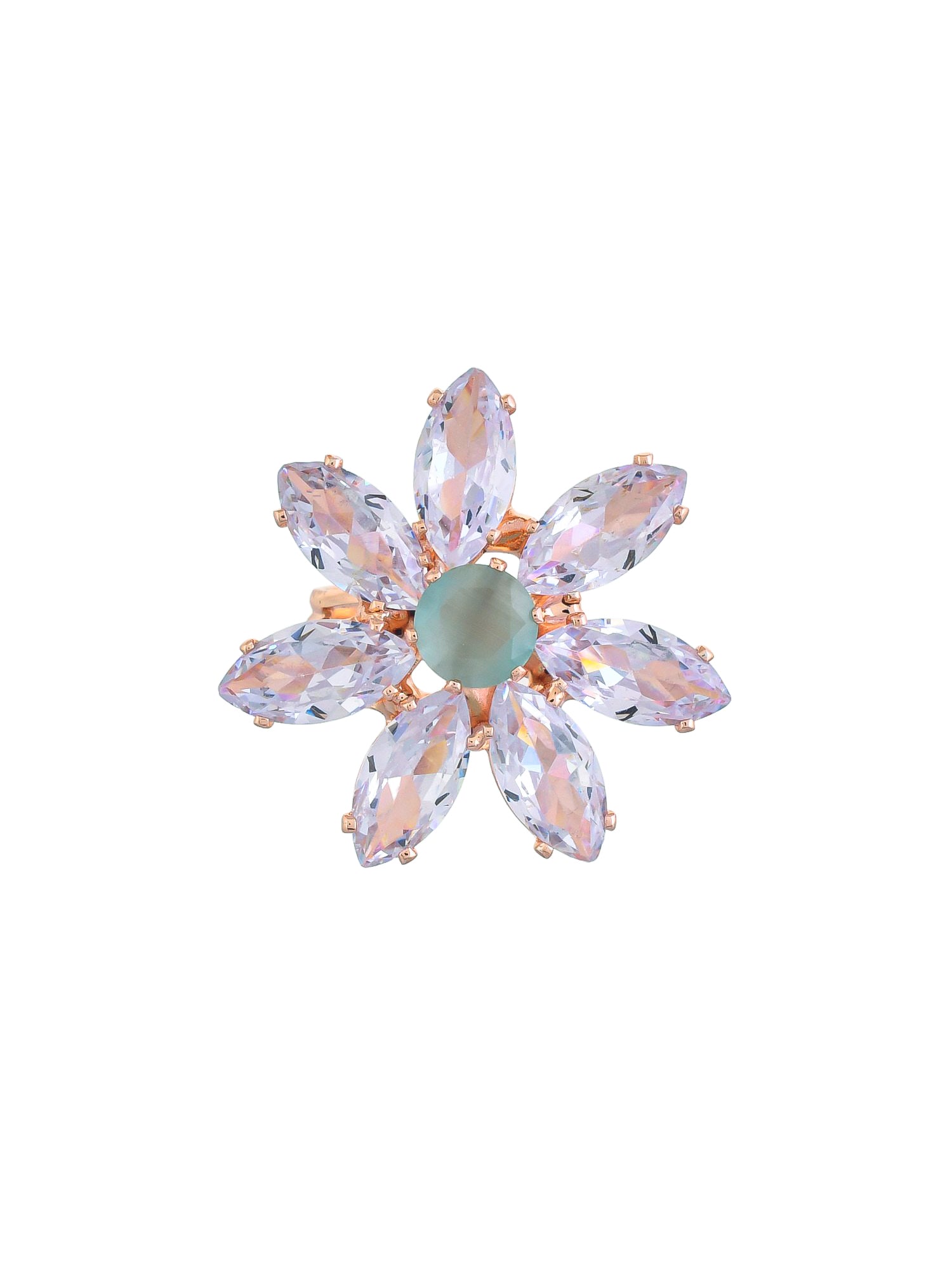Mint Green American Diamond Flower Design Ring