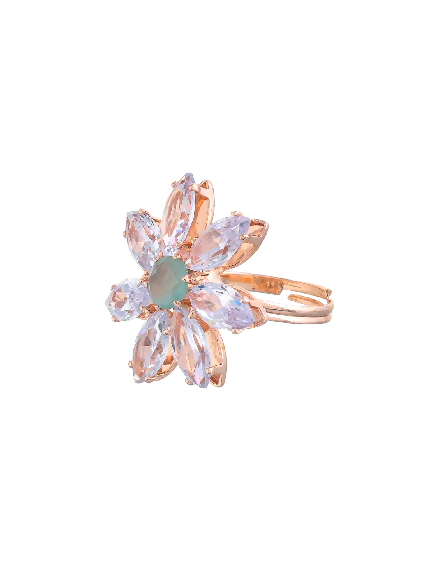 Mint Green American Diamond Flower Design Ring