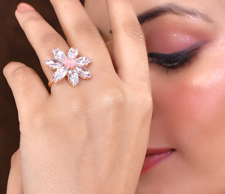 Adjustable Flower Design AD Ring For Women
