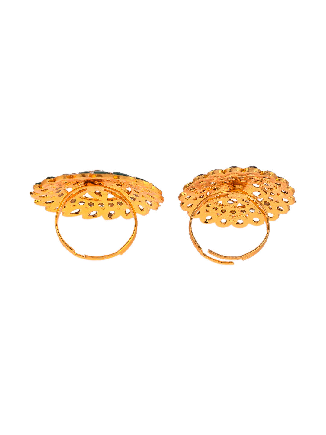 Set of 2 Gold Plated Kundan Meenakari Adjustable Wedding Finger Ring for Women