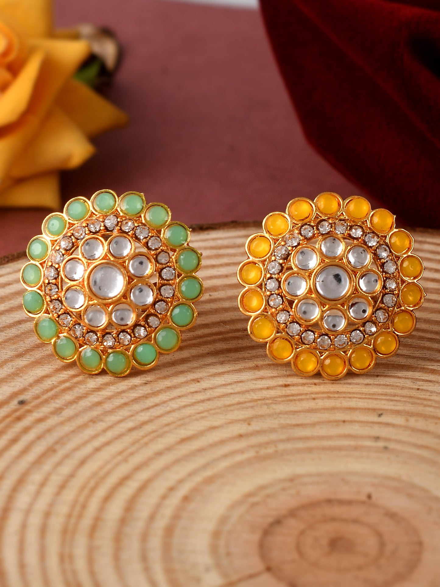 Set of 2 Gold Plated Kundan Adjustable Traditional Finger Rings for Women Online