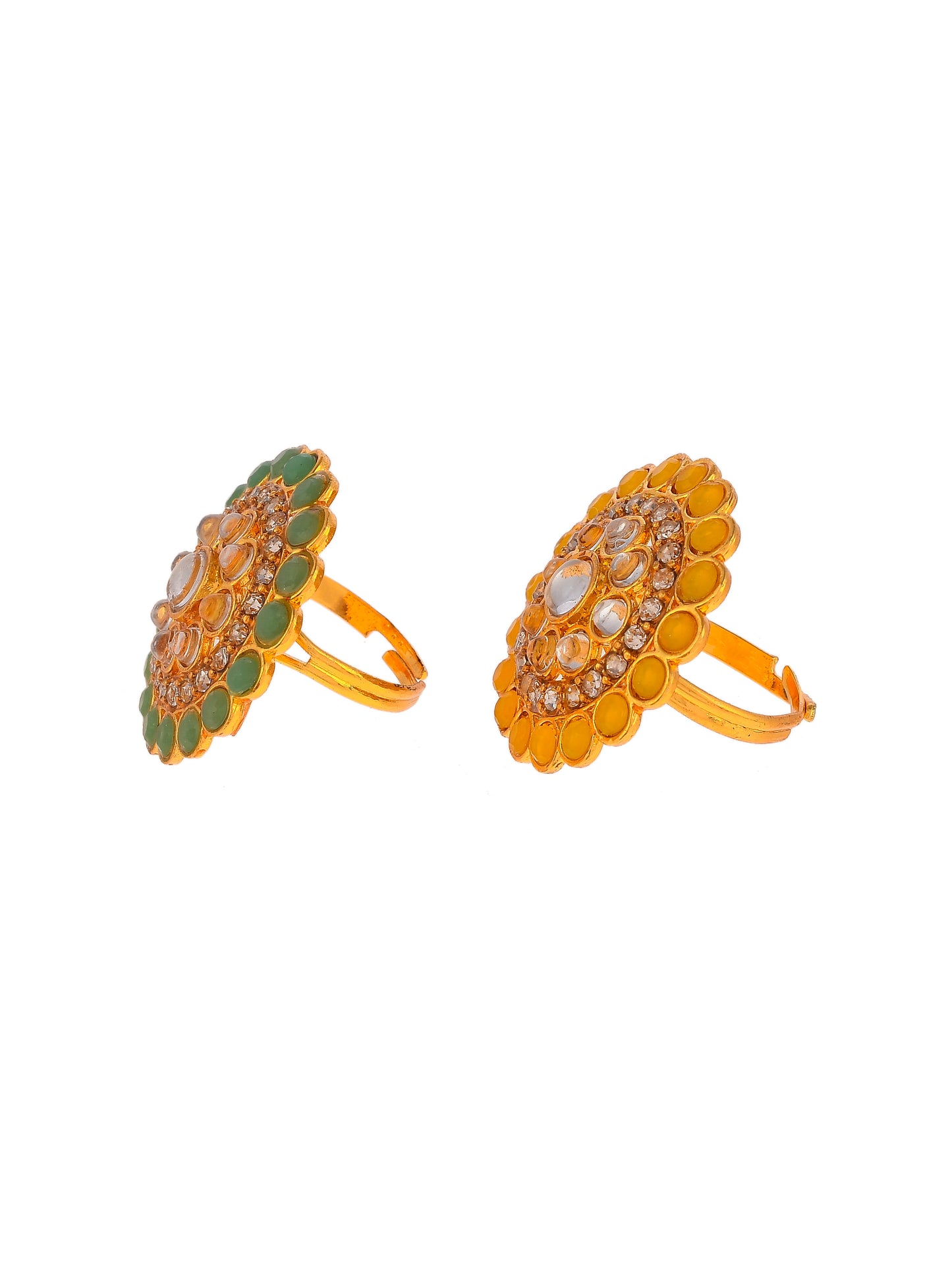 Set of 2 Gold Plated Kundan Adjustable Traditional Finger Ring