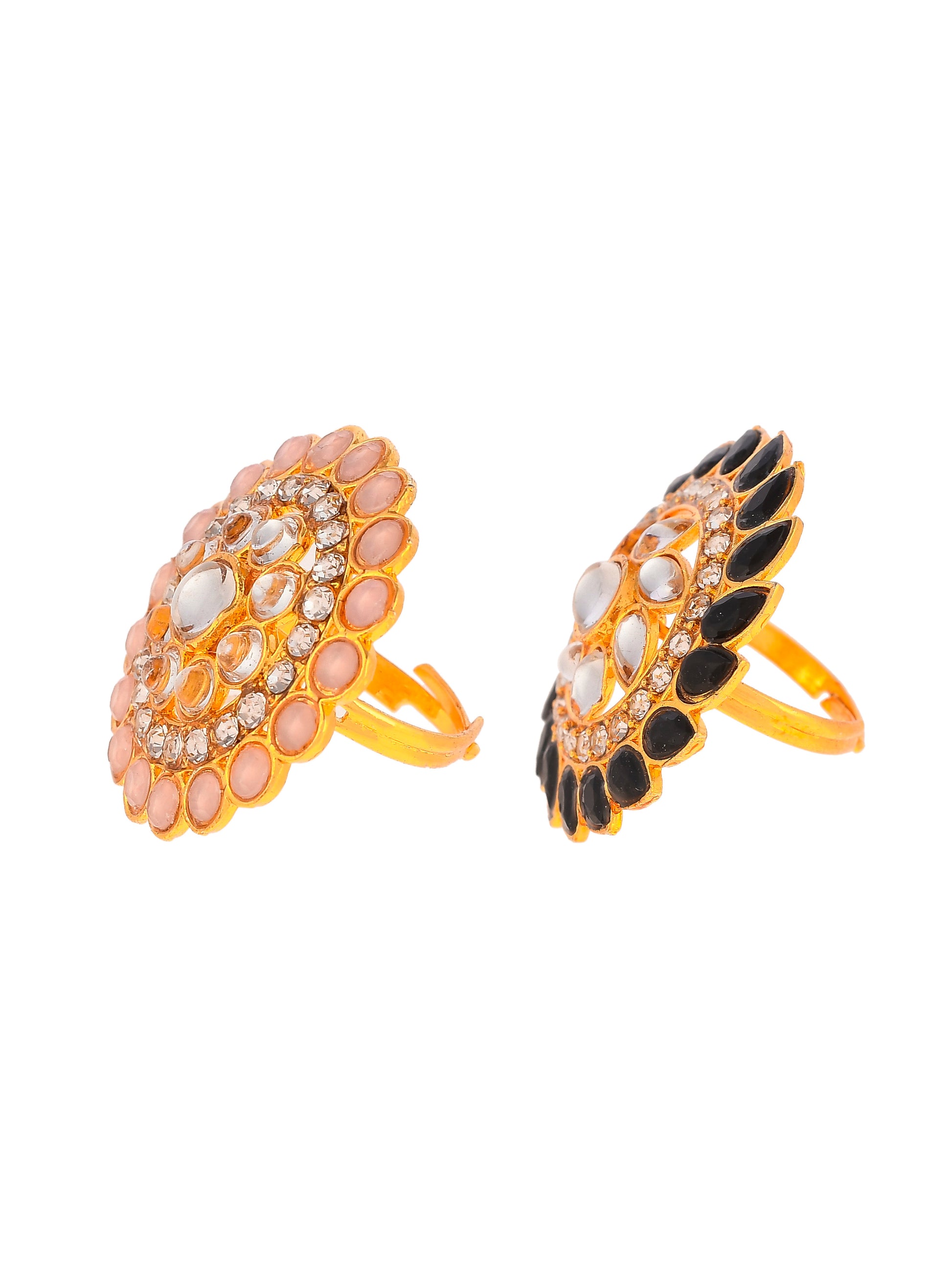 Set of 2 Gold Plated Kundan Adjustable Floral Ethnic Finger Ring