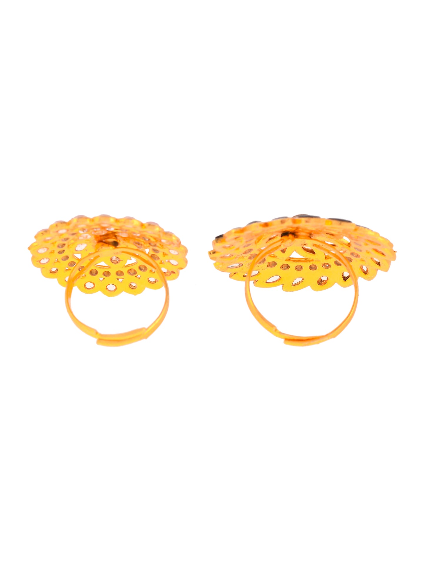 Set of 2 Gold Plated Kundan Adjustable Floral Ethnic Finger Ring