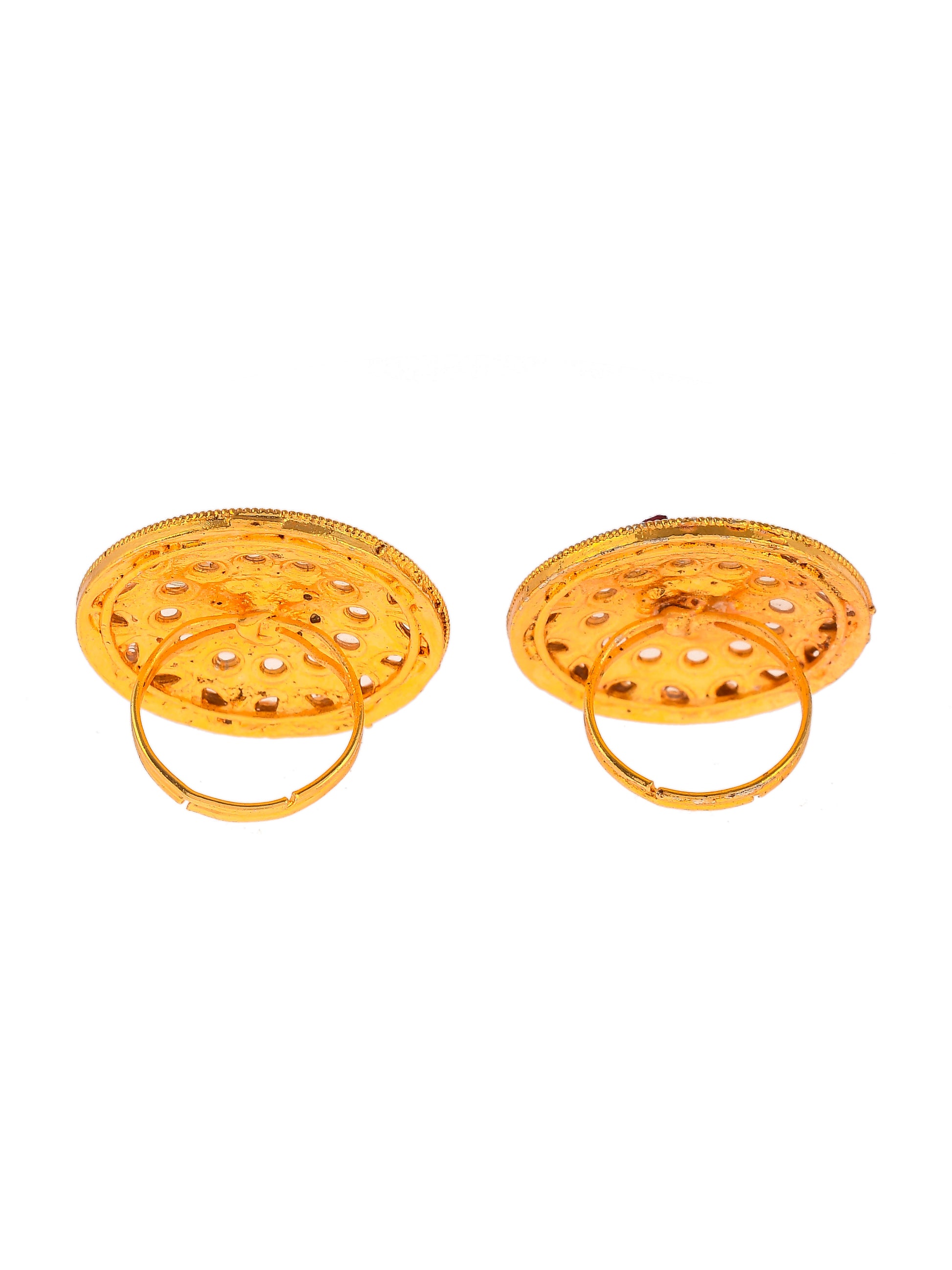 Set of 2 Gold Toned Meenakari Adjustable Engagement Finger Ring for Women