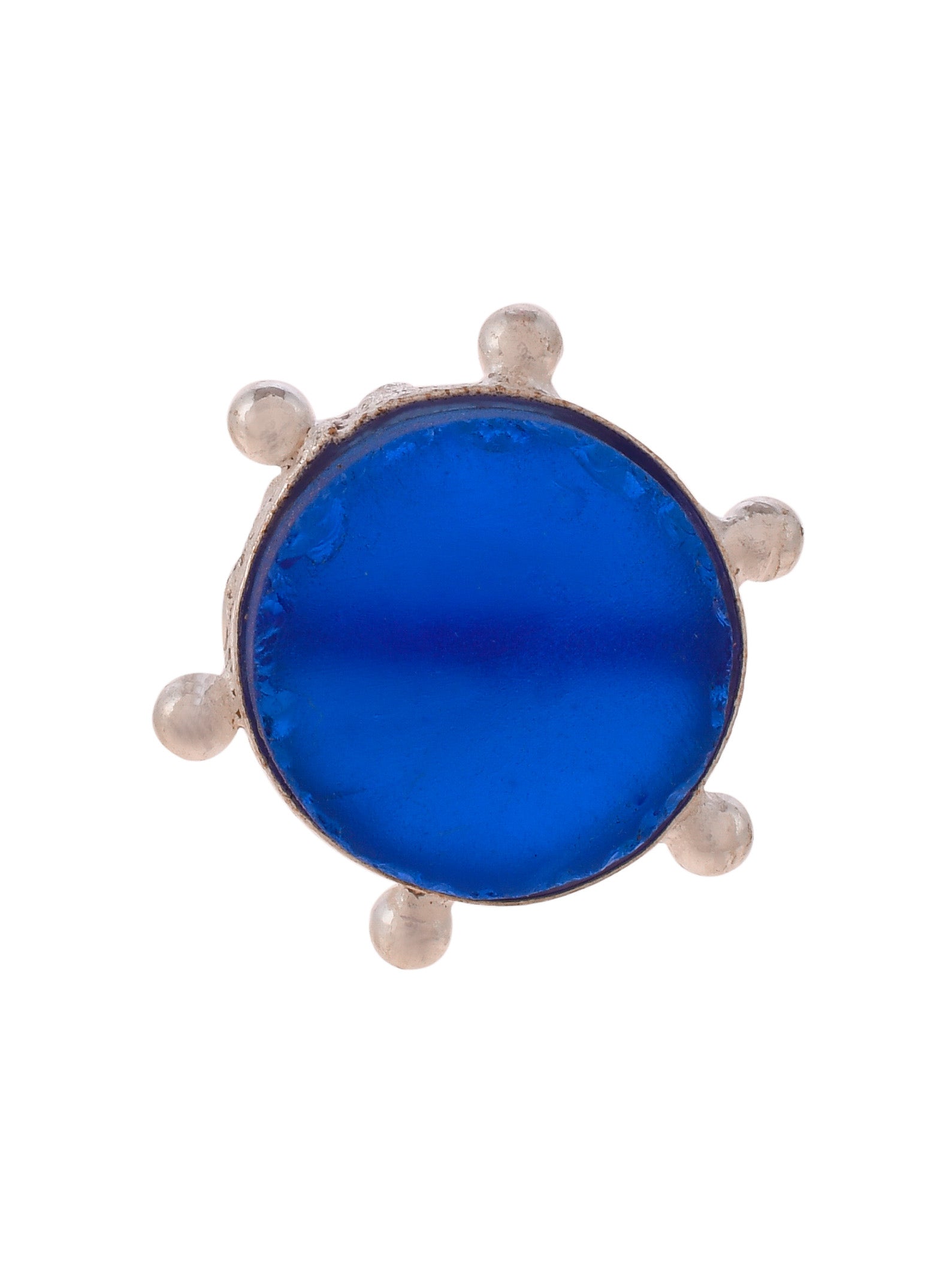 Designer Silver Plated Blue Stone Adjustable Western Finger Ring for Women