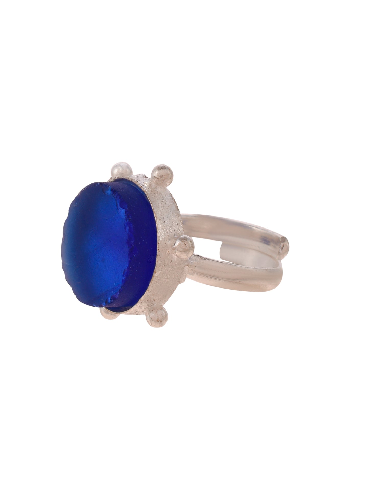 Designer Silver Plated Blue Stone Adjustable Western Finger Ring for Women