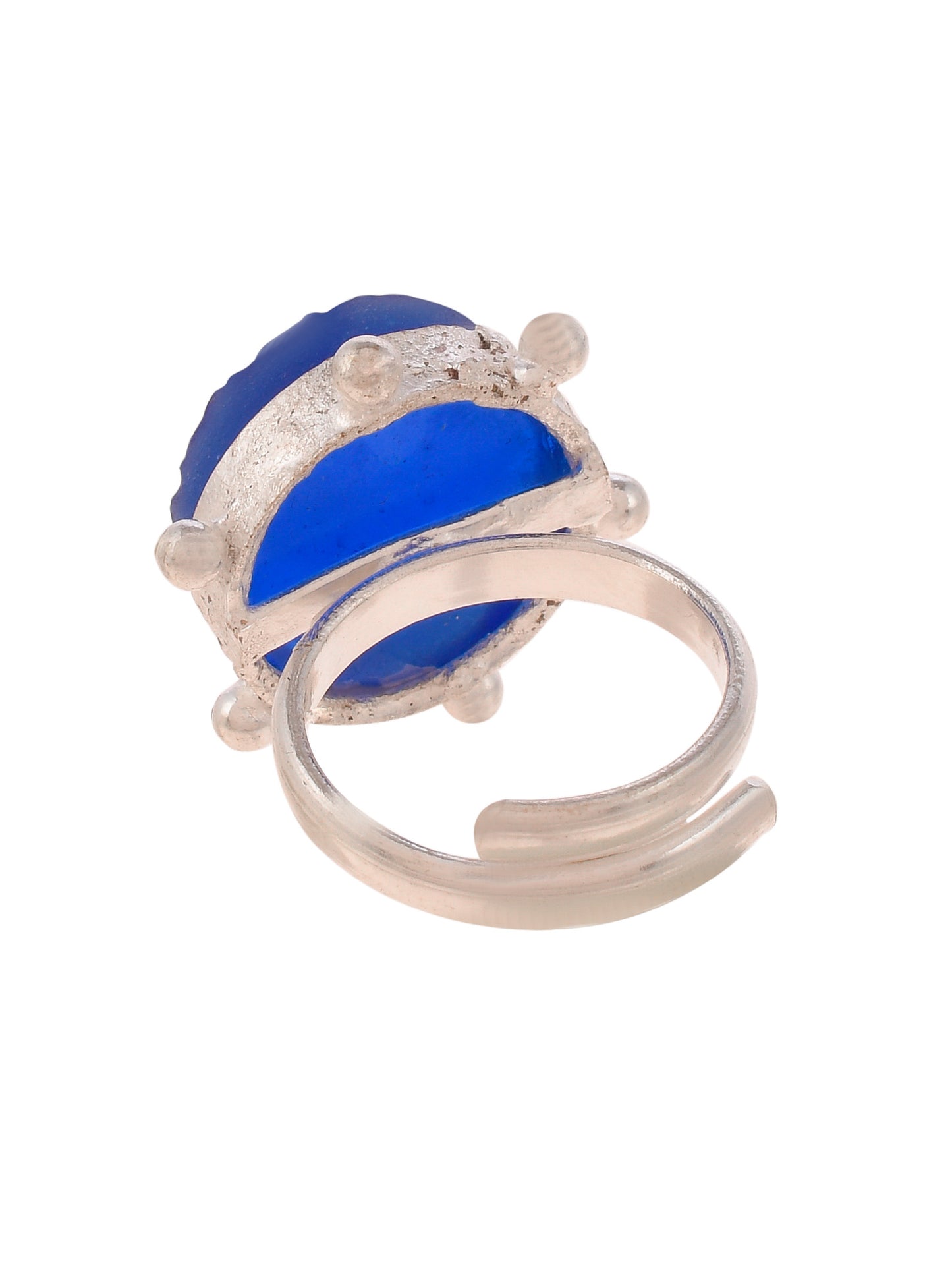 Designer Silver Plated Blue Stone Adjustable Western Finger Ring for Women