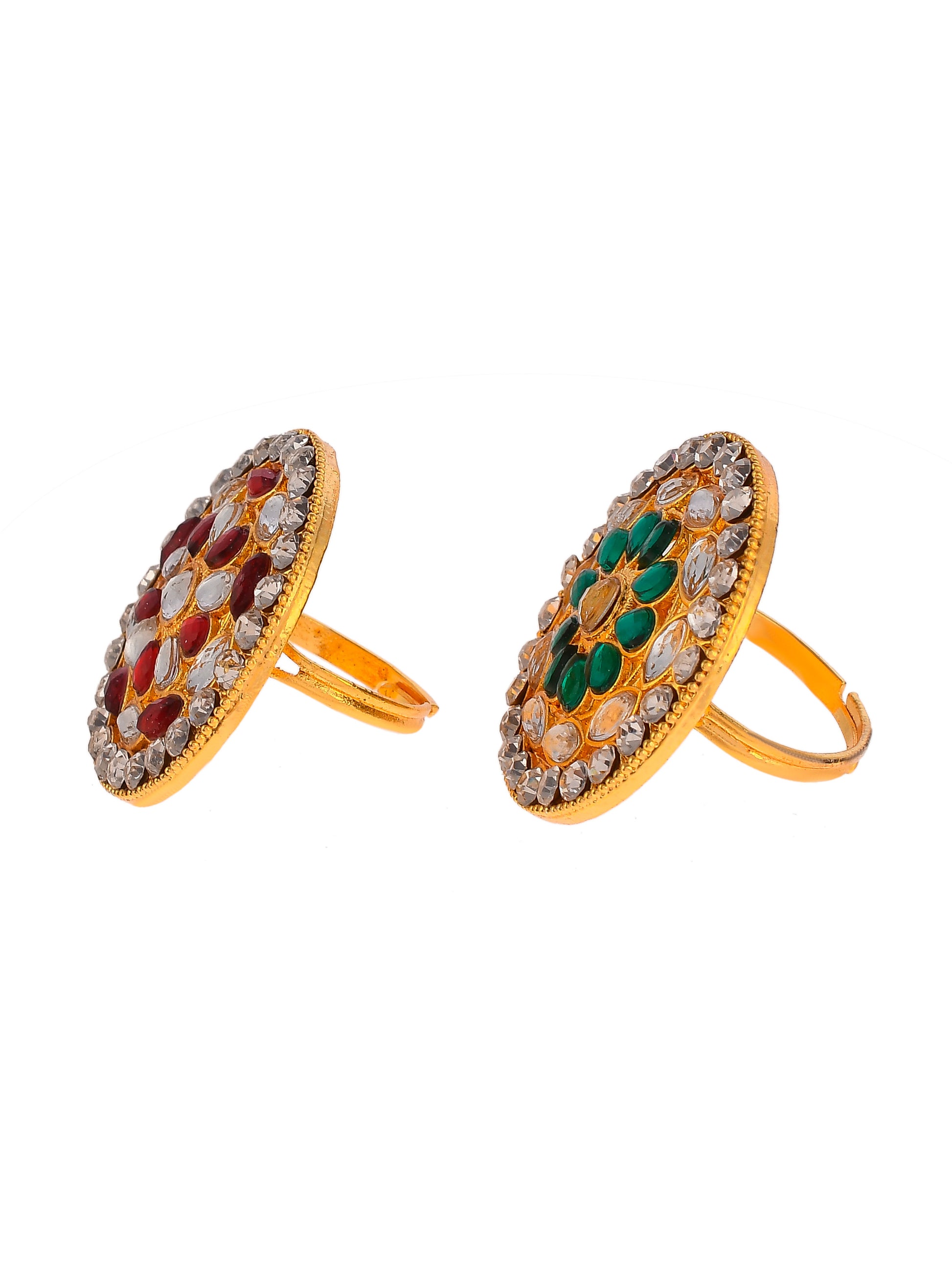 Set of 2 Gold Plated Meenakari Adjustable Enamelled Traditional Finger Ring