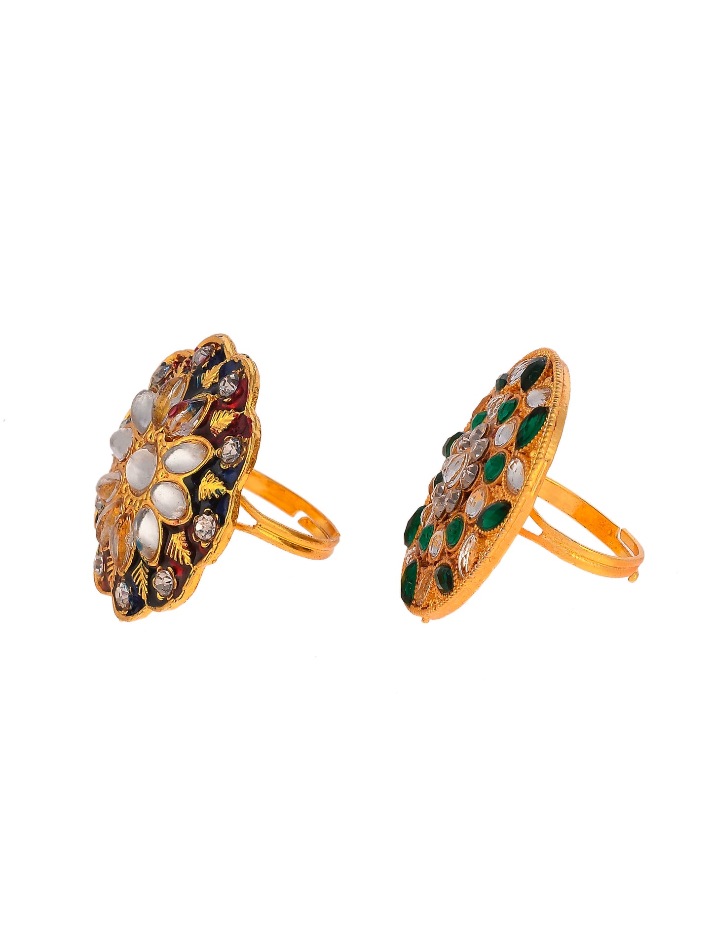 Set of 2 Gold Plated Meenakari Wedding Enamelled Finger Rings