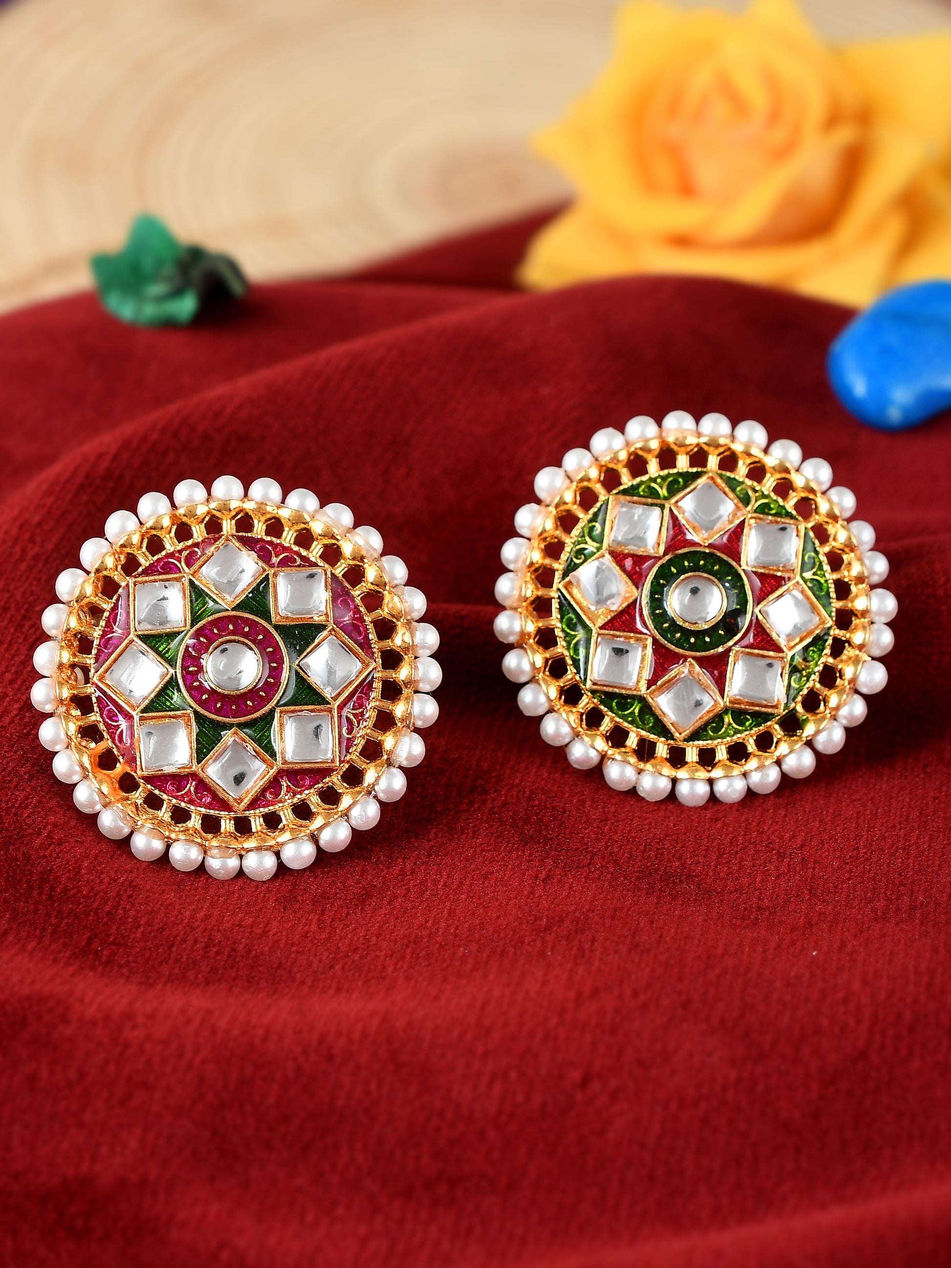 Set of 2 Gold Plated Kundan Ethnic Engagement Finger Rings for Women Online