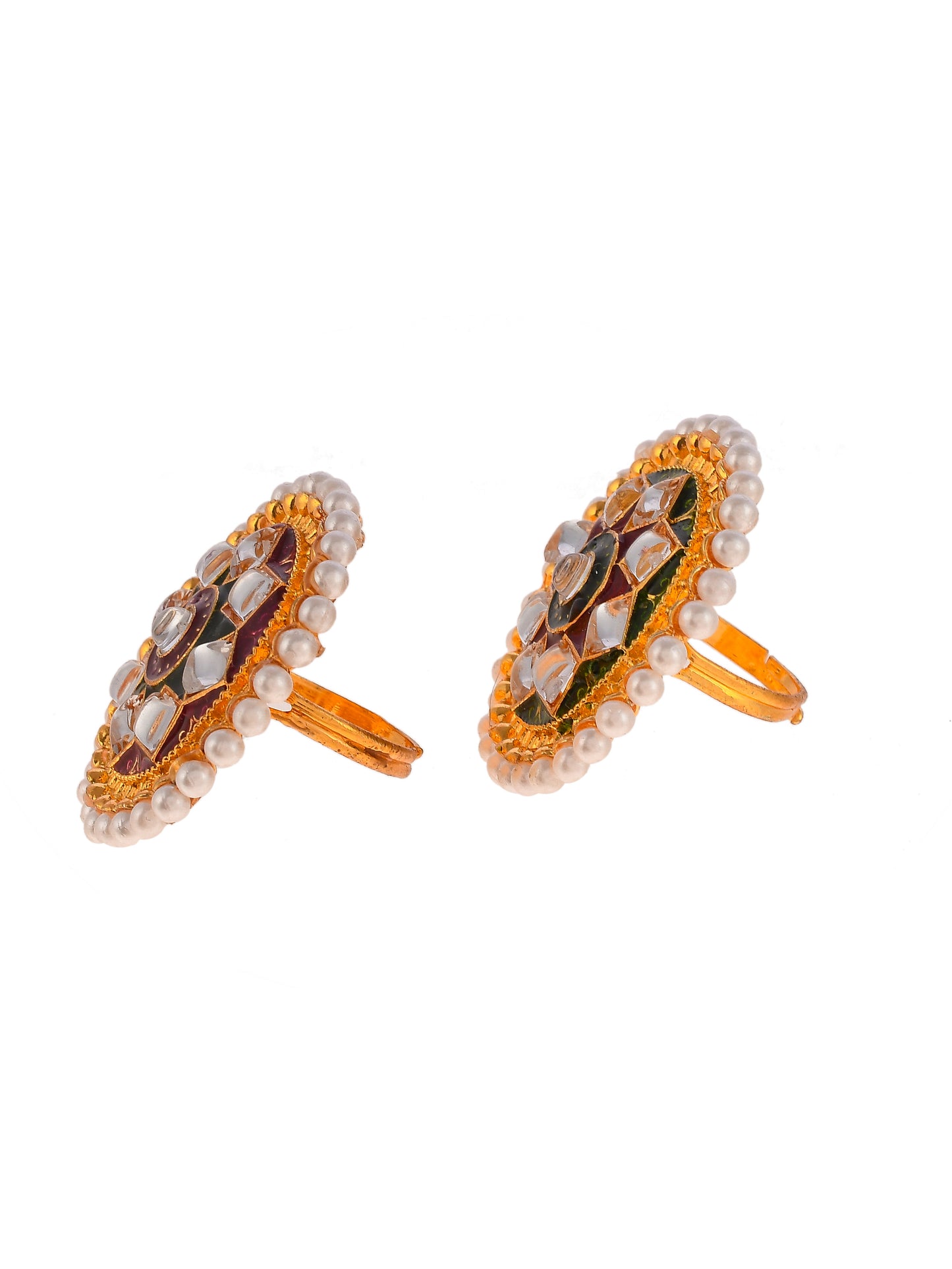 Set of 2 Gold Plated Kundan Ethnic Engagement Finger Rings