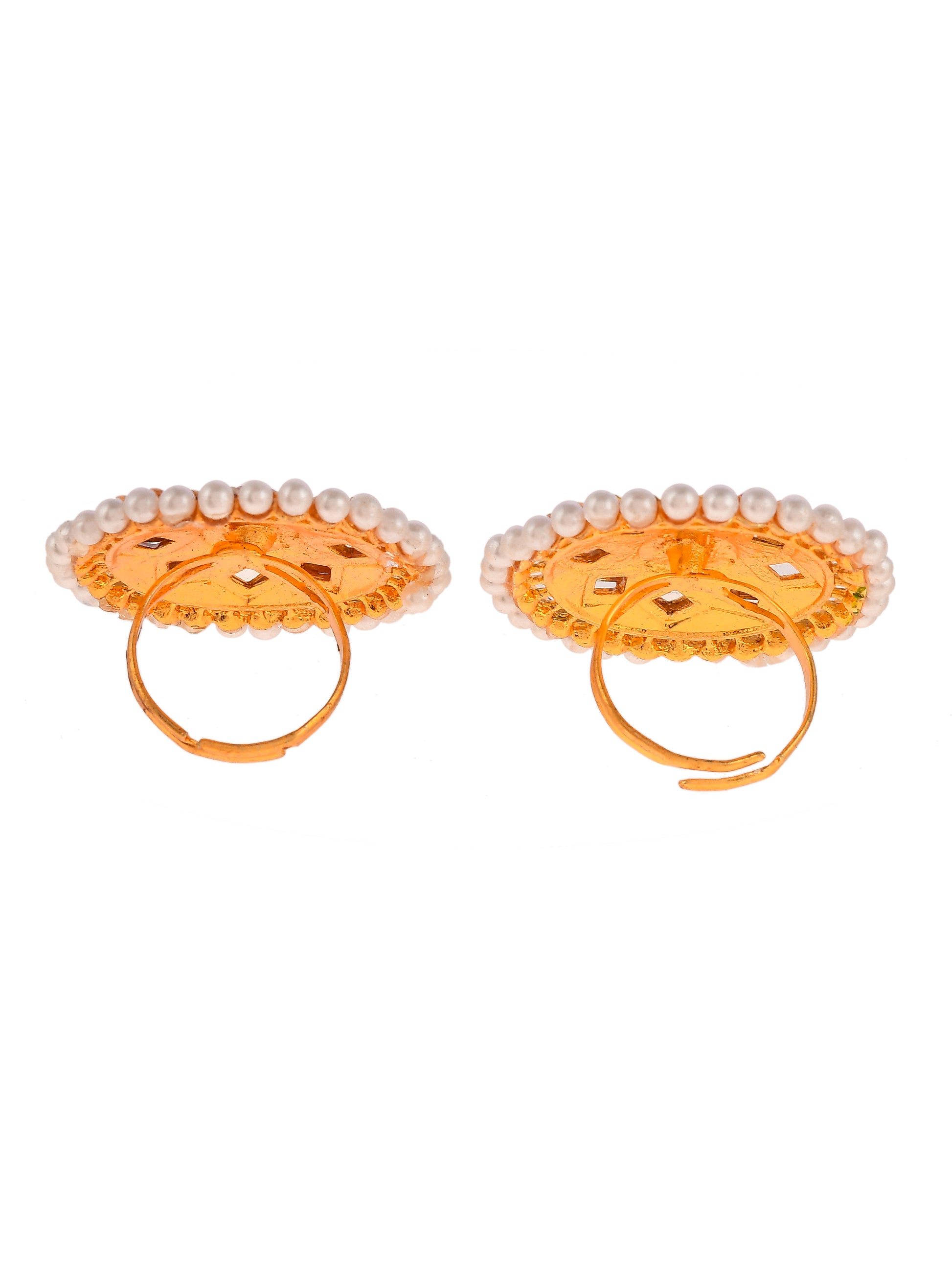 Set of 2 Gold Plated Kundan Ethnic Engagement Finger Rings