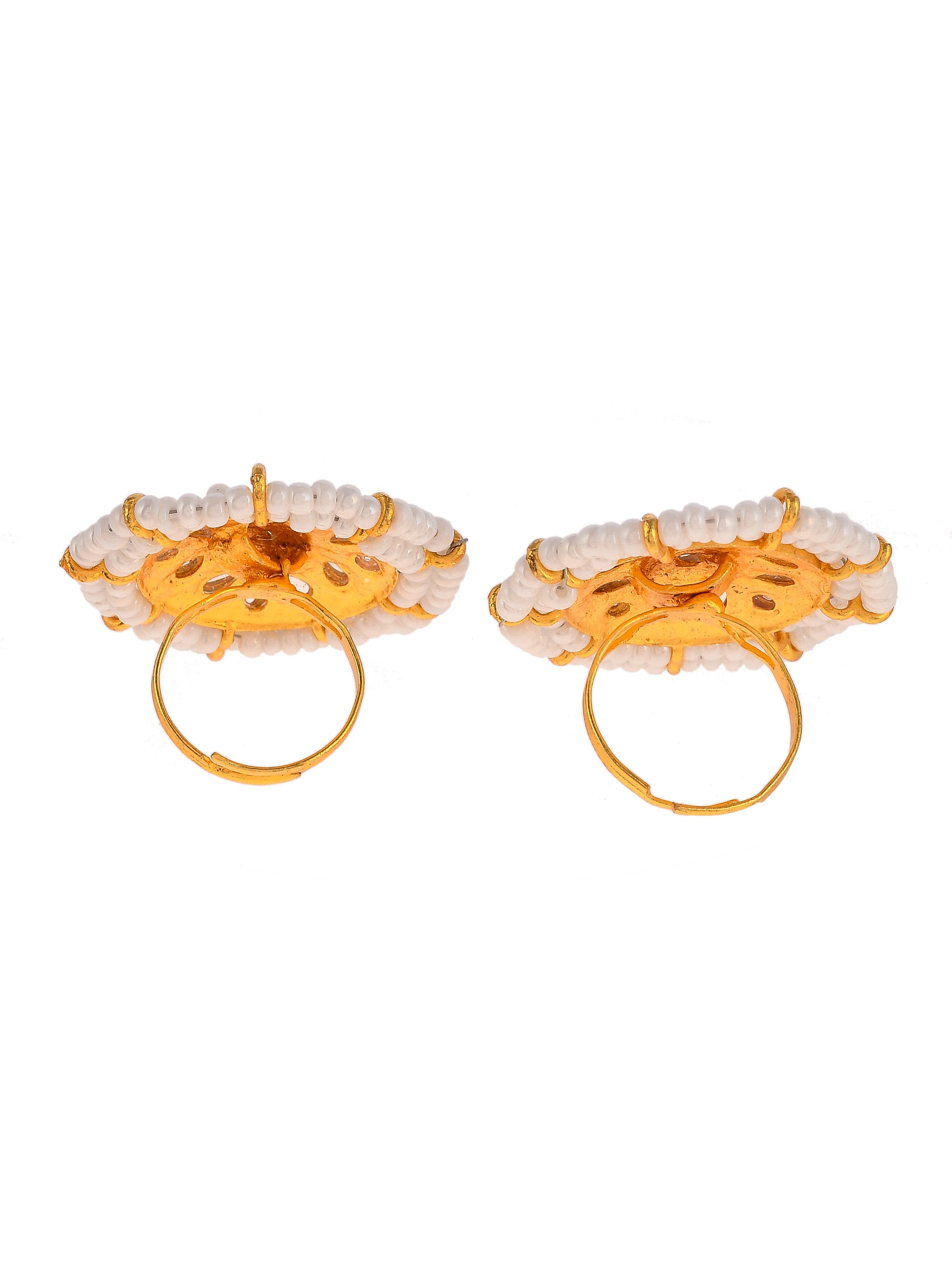 Set of 2 Gold Plated Kundan Pearl Meenakari Adjustable Traditional Finger rings
