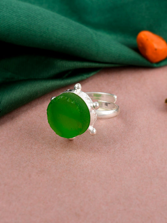 Silver Plated Green Stone Adjustable Western Finger Rings for Women Online